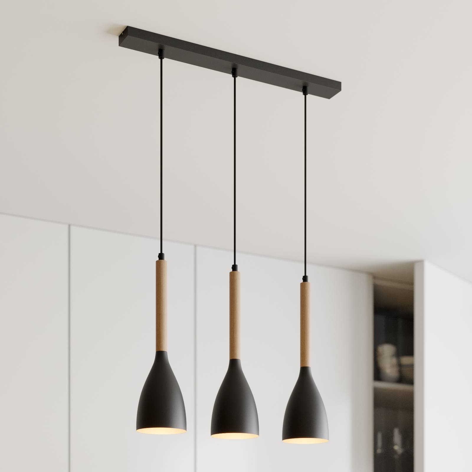 Hanglamp Muza, 3-lamps, zwart/goud