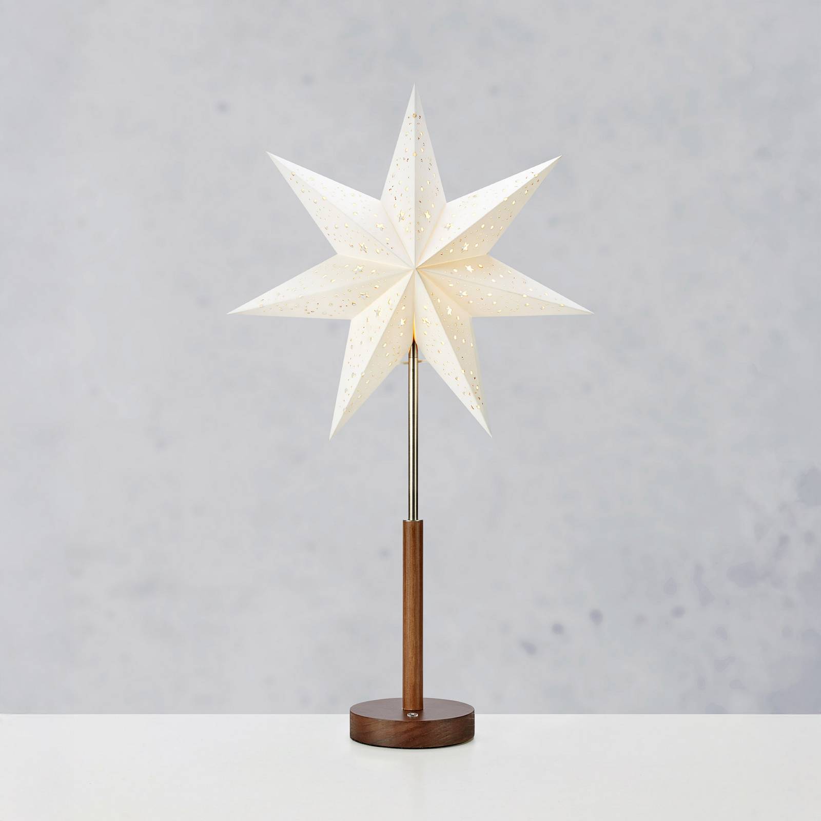 Markslöjd LED papieren ster op batterijen Noella, bruin/wit, hoogte 62 cm