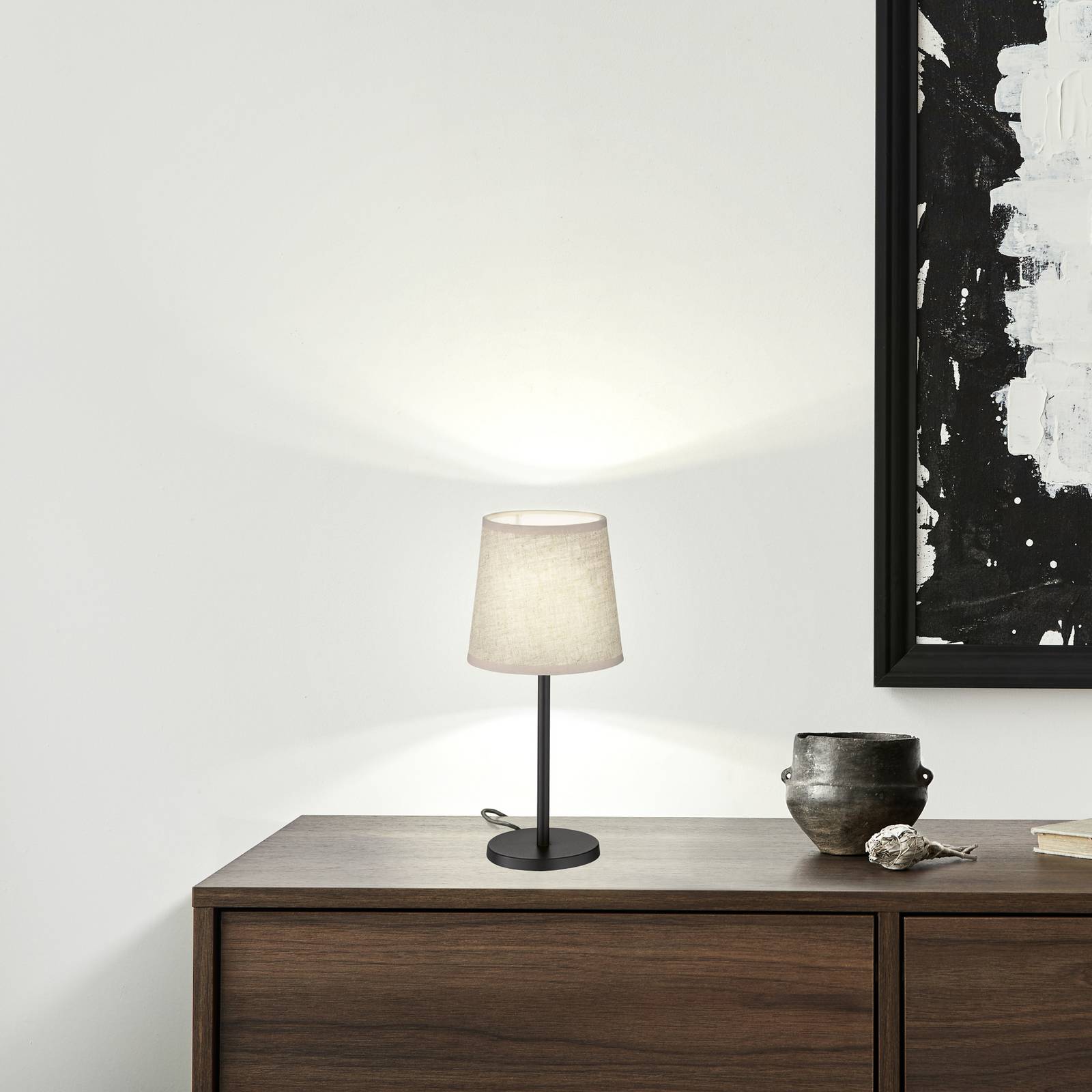 Tischleuchte Eve, Leinenschirm schwarz/sand günstig online kaufen
