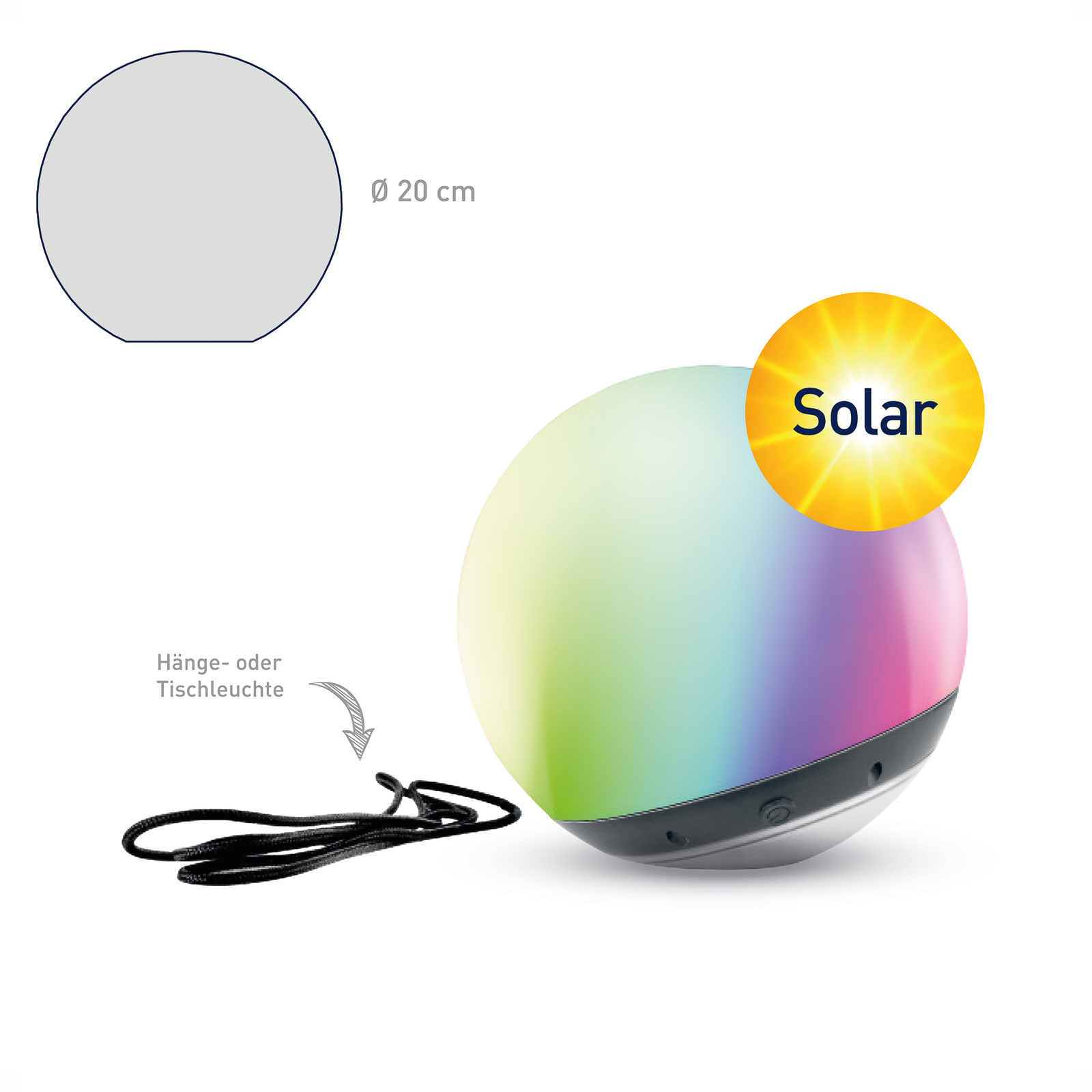 LED-kule farget Pendula Solar IP44, hvit, CCT, RGB