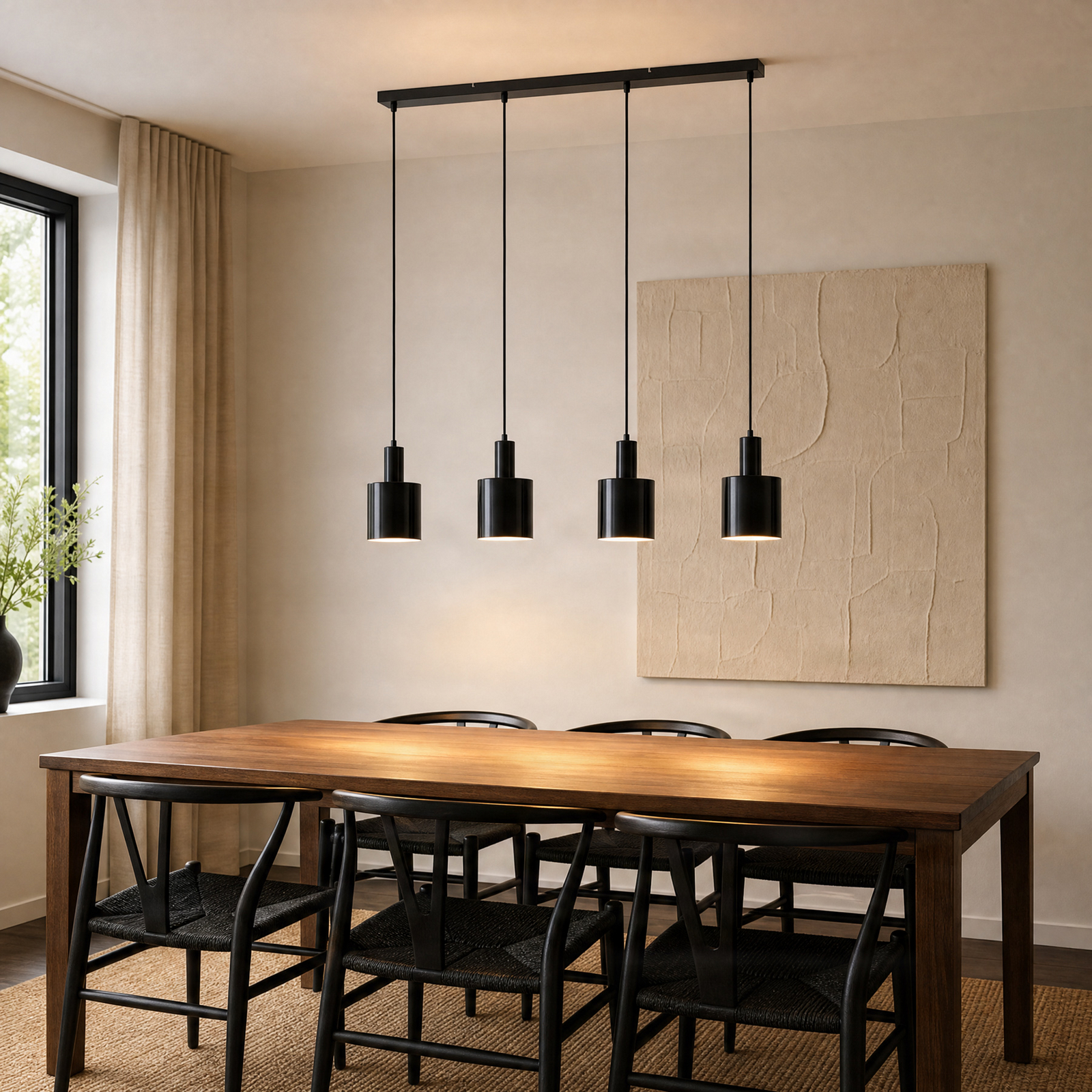 Suspension Lindby Ovelia, noire, à 4 lampes, métal, E27