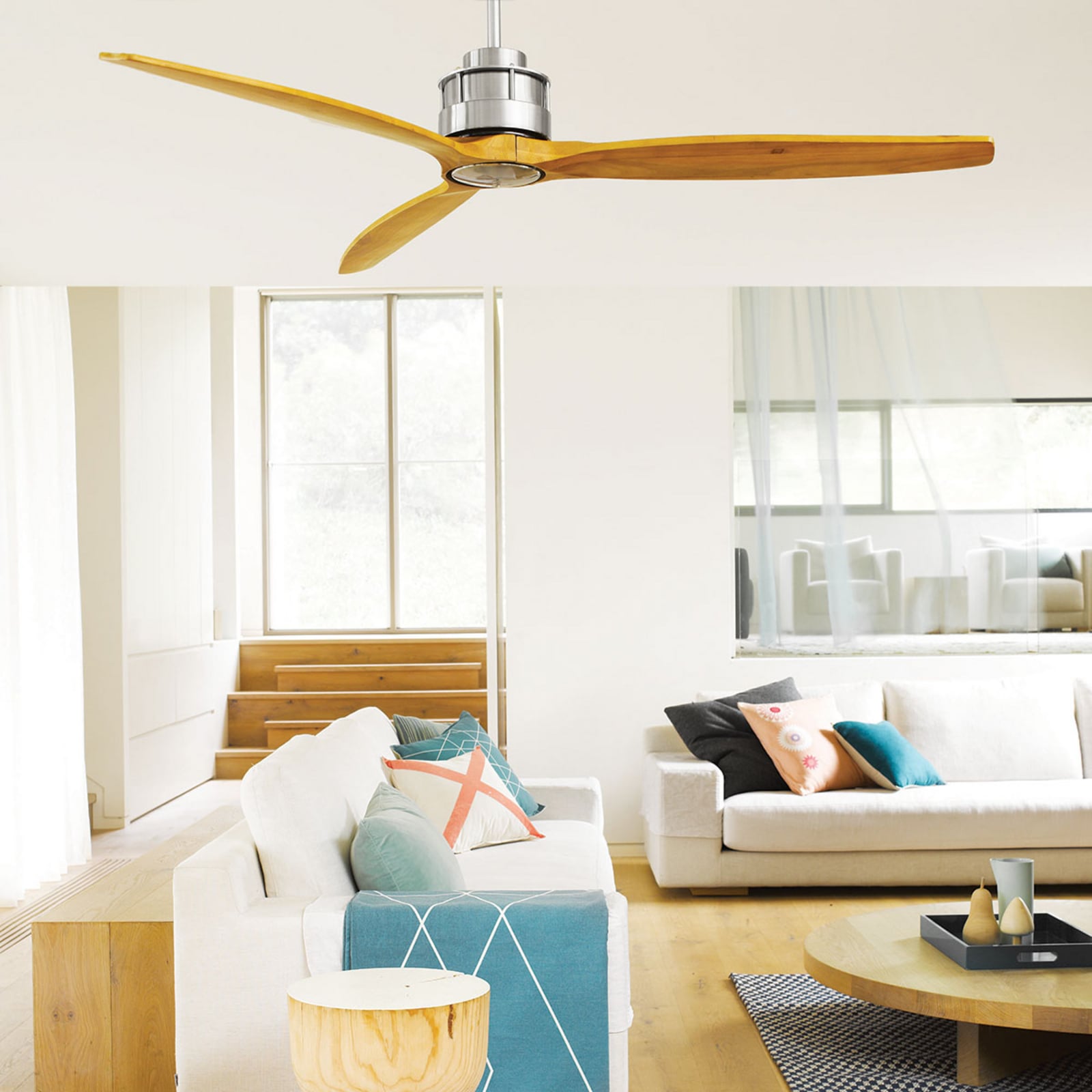 Airfusion Akmani Deckenventilator leise, teak/chrom - Beacon