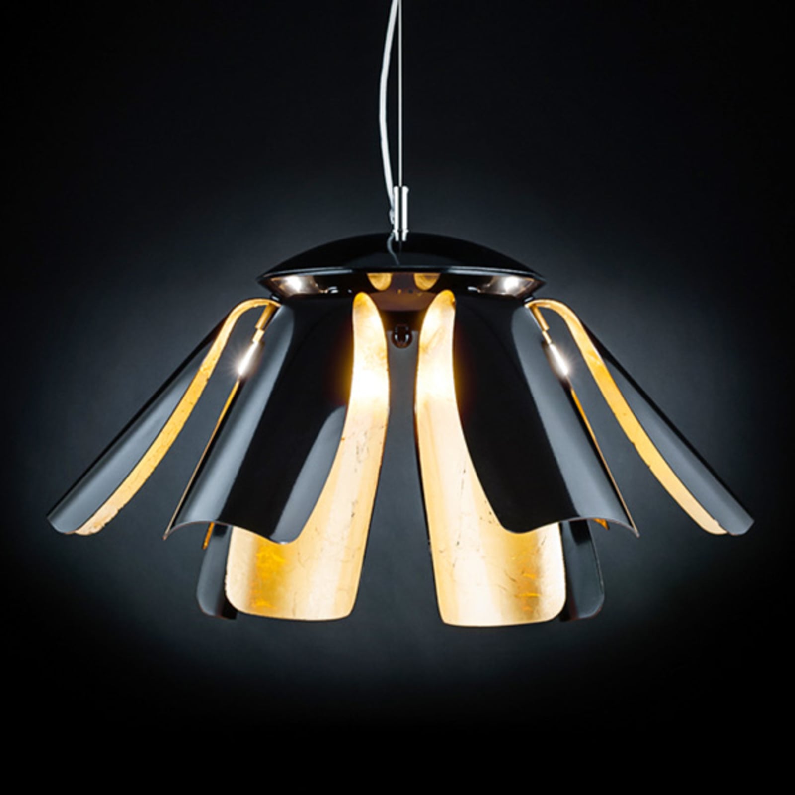 Mettallux Tropic designer hanging light 60cm brown/gold leaf, for Living / Dining Room, metal, gold leaf, G9, 40 W, energy efficiency: A++