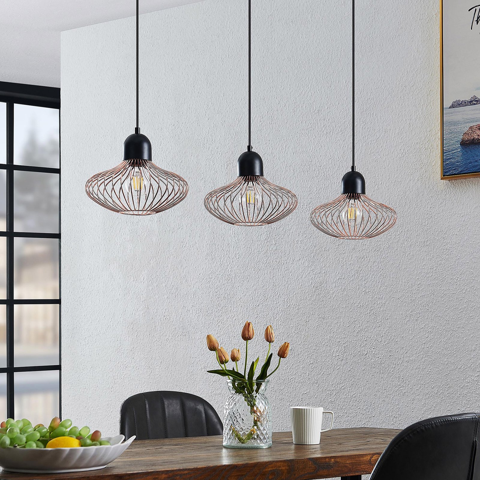 Justinos 3 Pendelleuchte Black/Copper - Lindby
