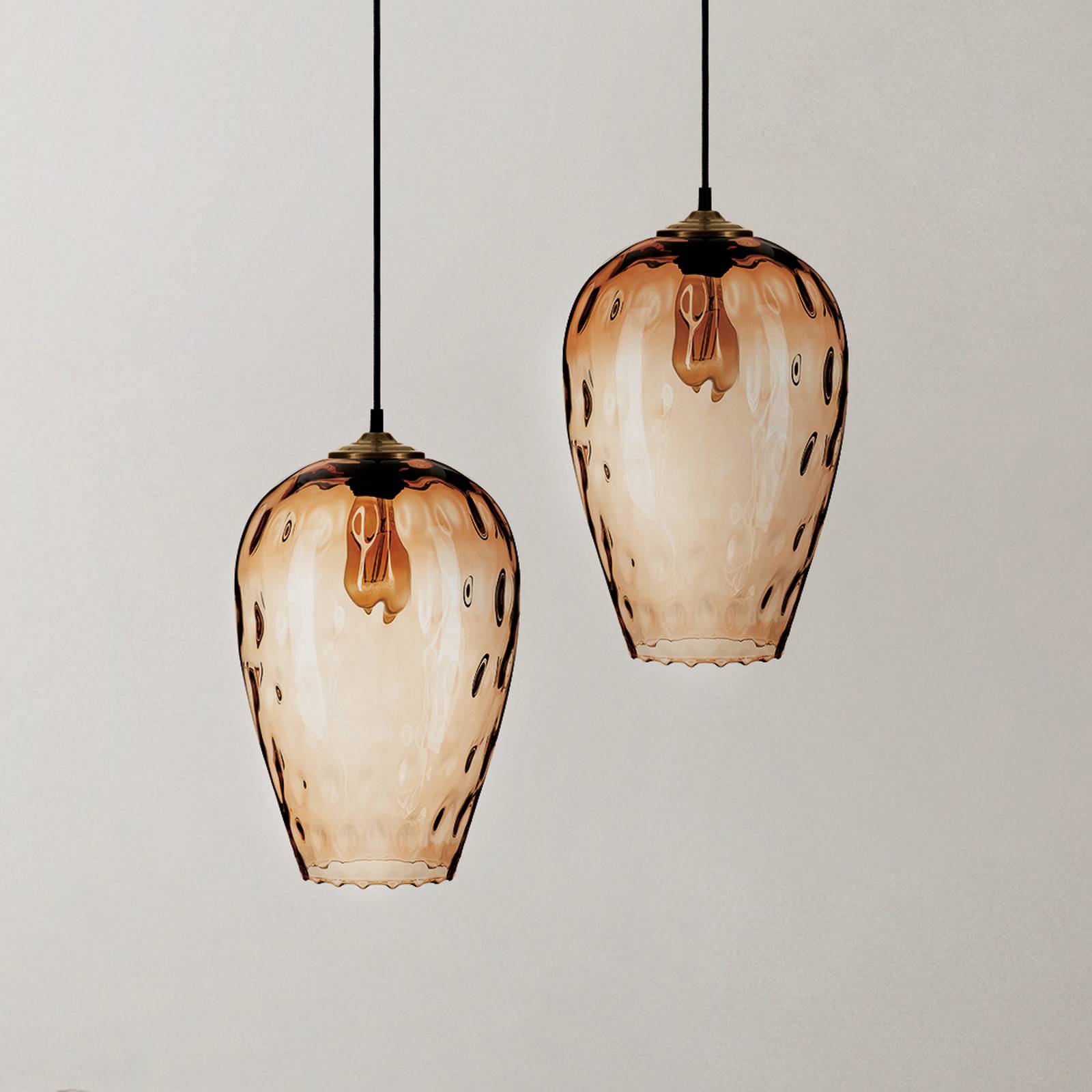Euluna hanglamp Linkeus II glazen kap lichtbruin Ø 26cm, voor woon-/ eetkamer, glas, metaal, E27, 60 W, H: 37 cm
