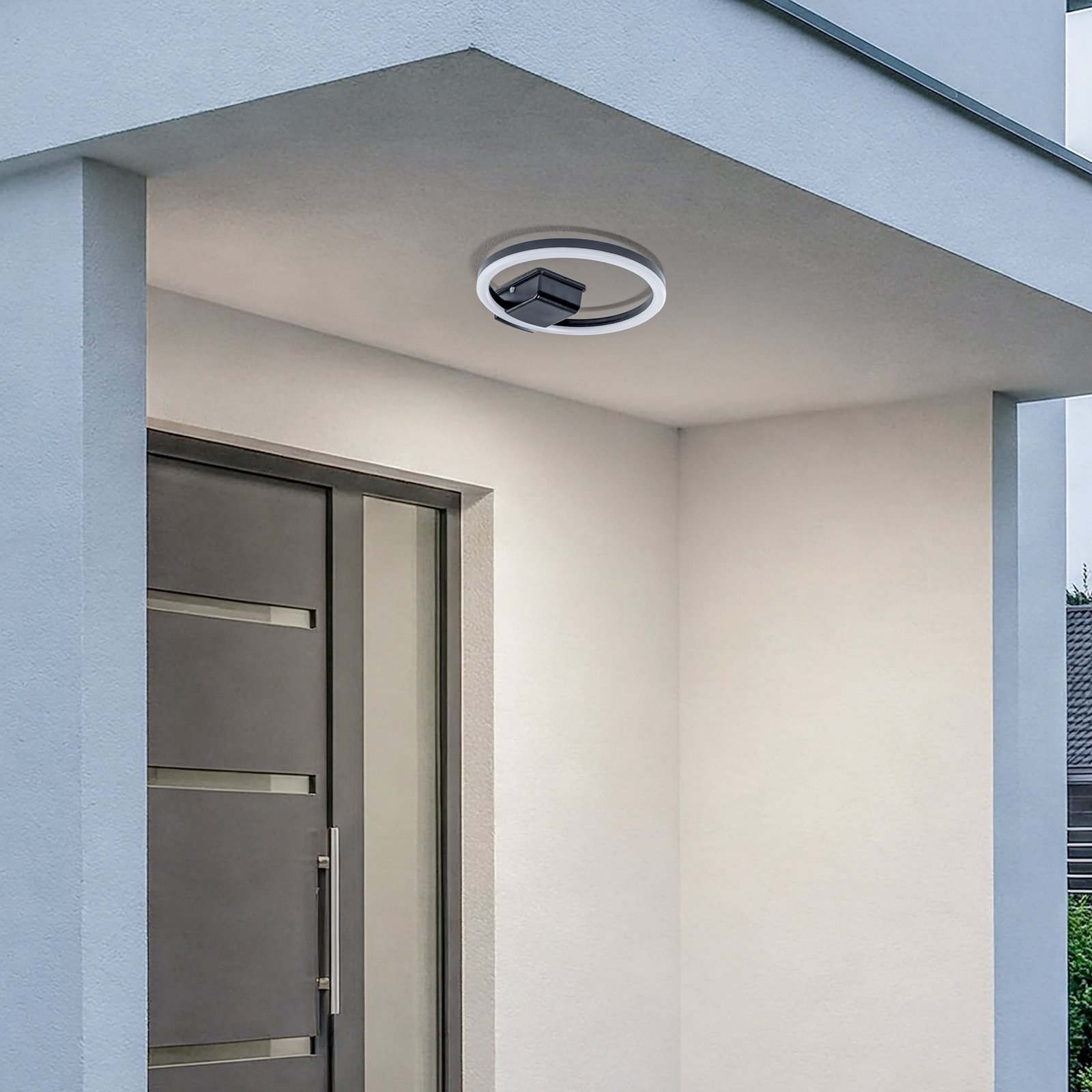 Lindby LED āra griestu gaismeklis Finian, Ø 31 cm, CCT, aptumšojams