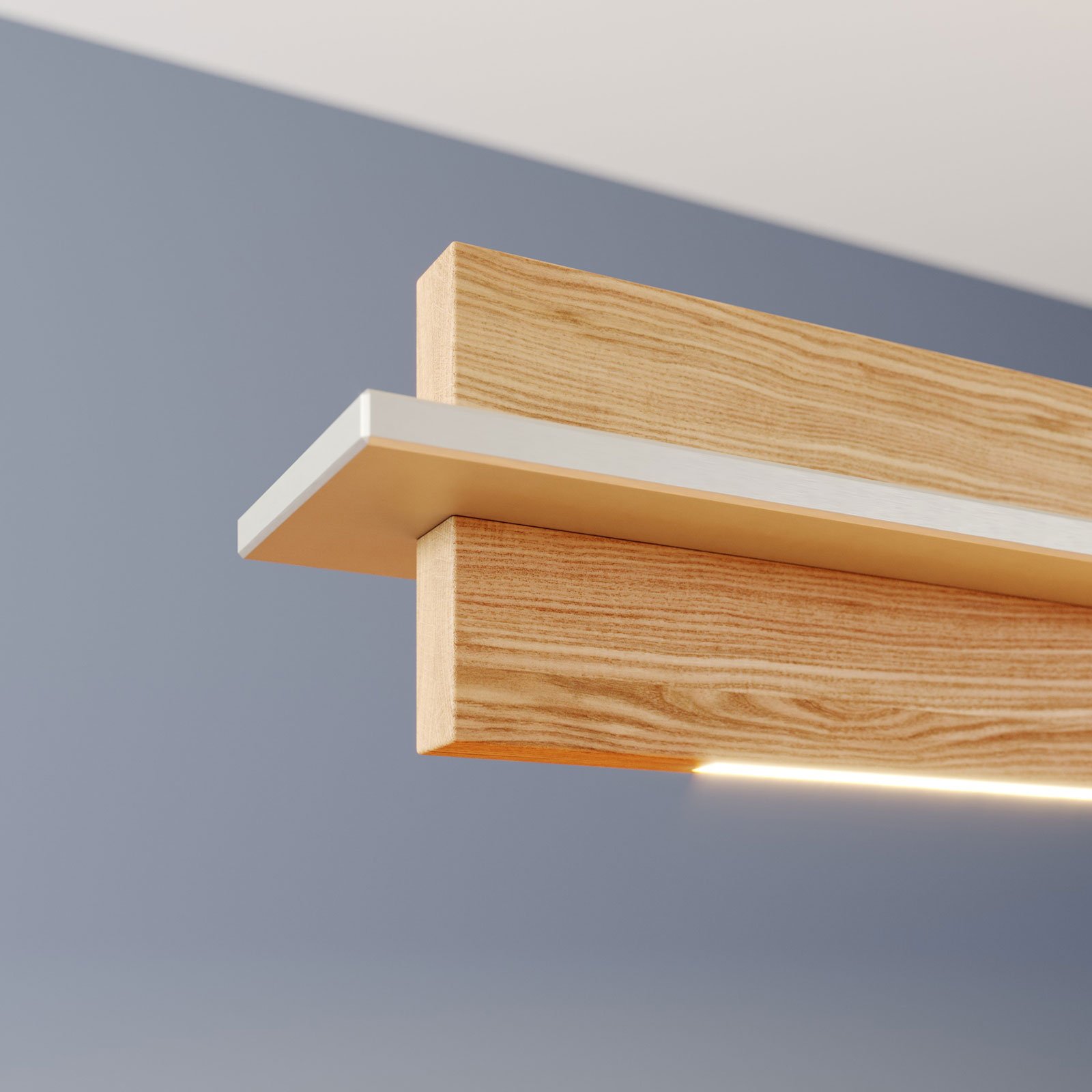 Quitani LED hanging light Lexa, oak/nickel, length 118 cm