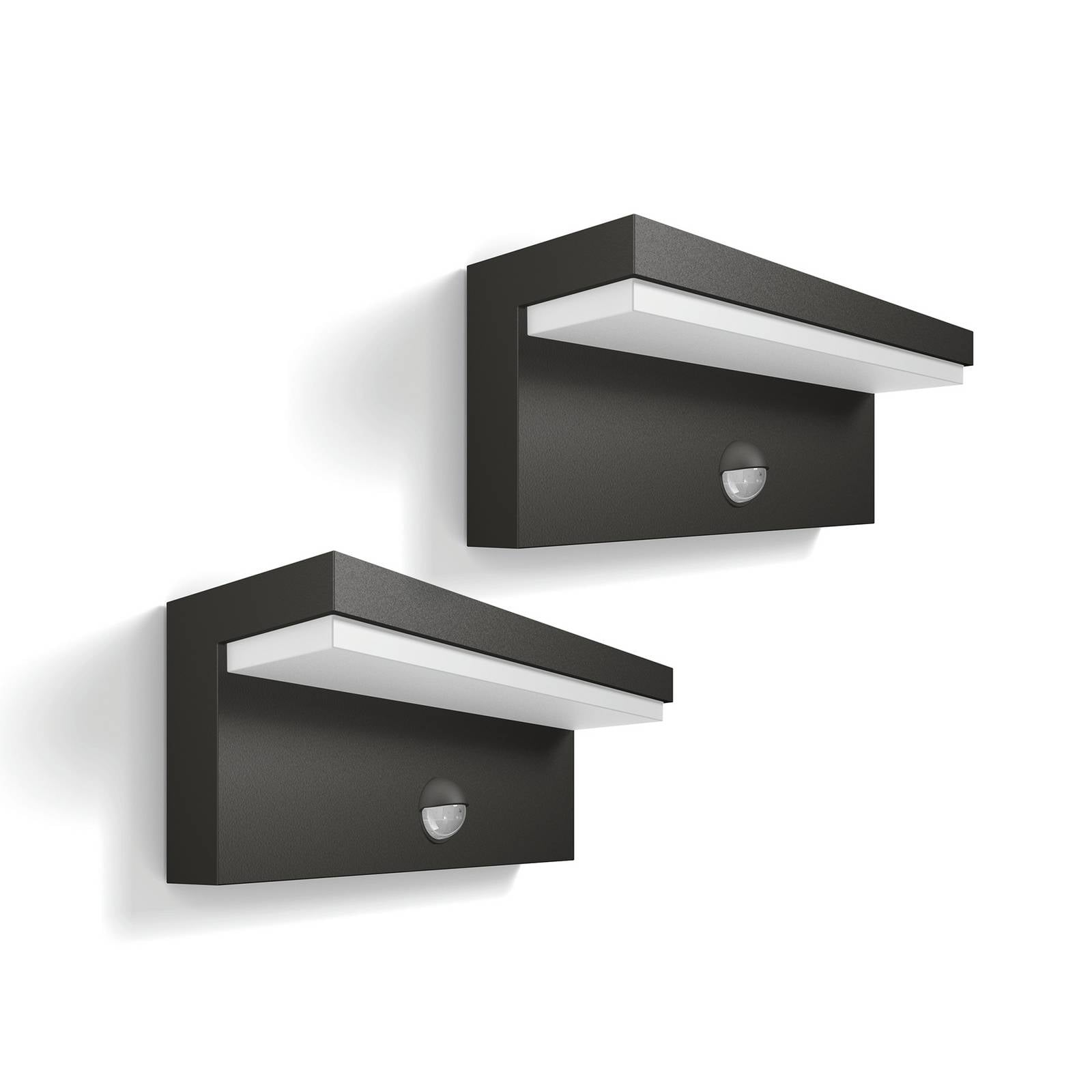 Philips LED-Außenwandleuchte Bustan 2er-Pack Sensor 2.700K