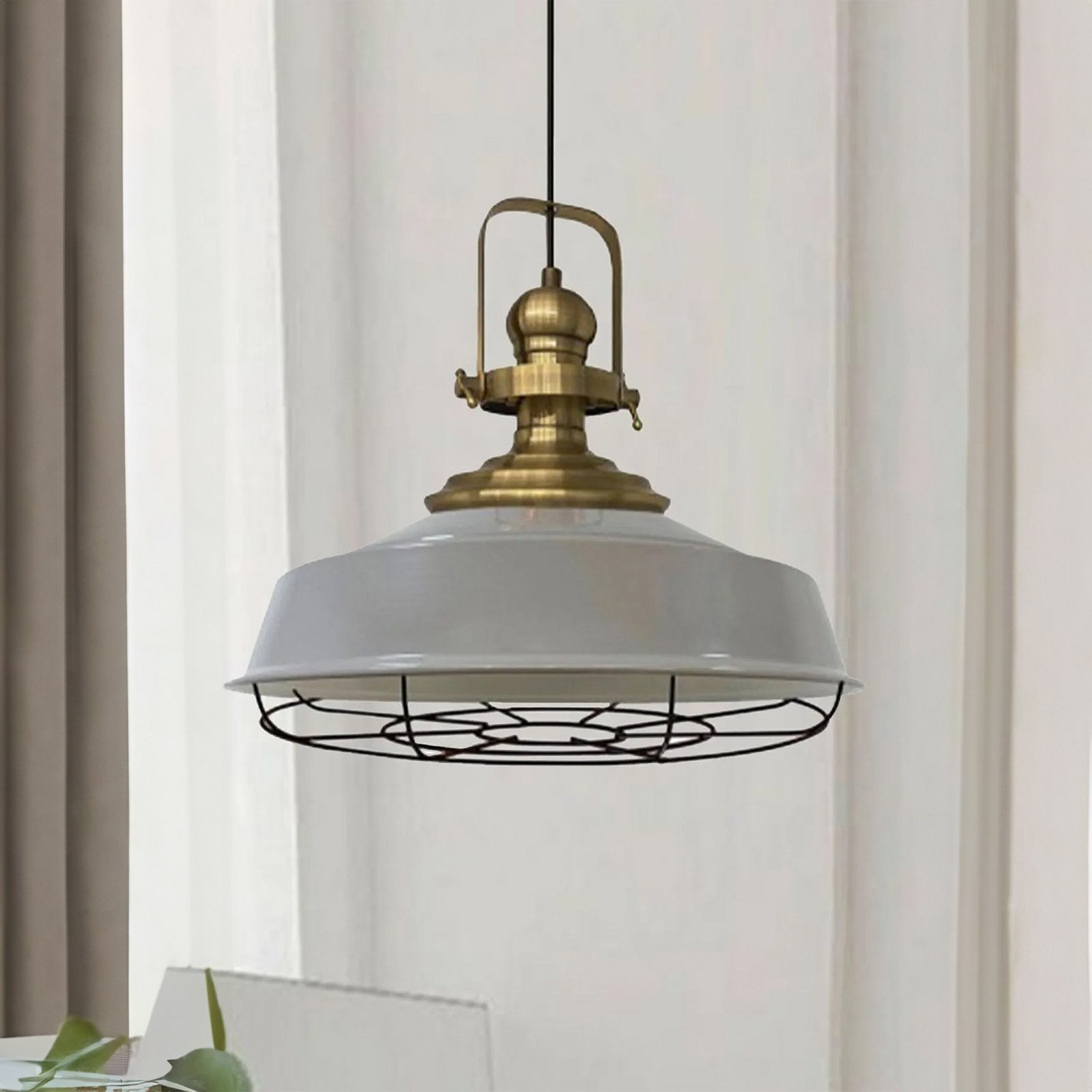 ROYALTECH Lampă suspendată Astel gri Ø 41 cm metal detaliu alamă antică - Camera de zi / sufragerie - Design industrial - gri alamă antică alb negru