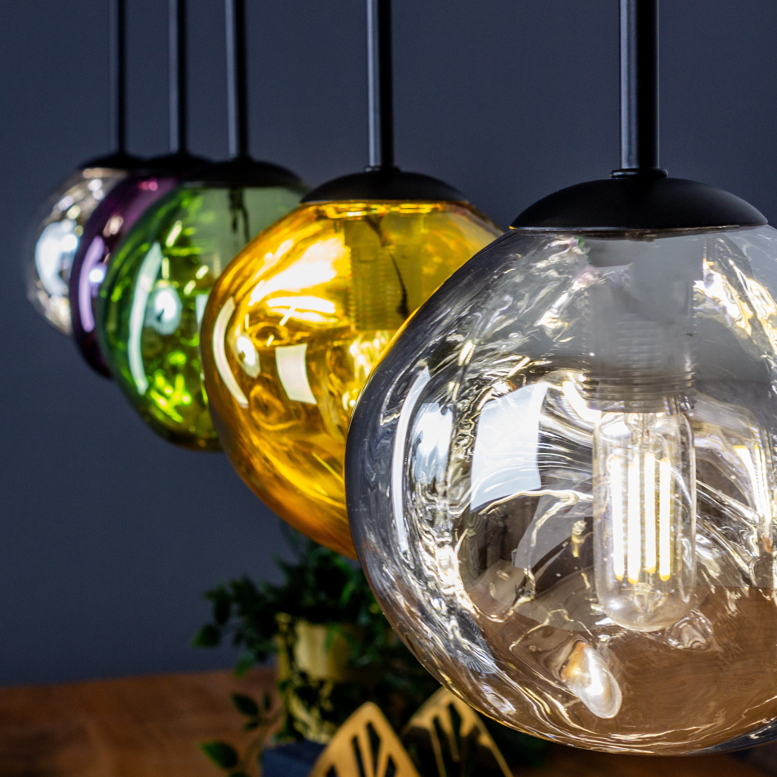 Canopus pendant light, multicoloured, 5-bulb, glass, E14