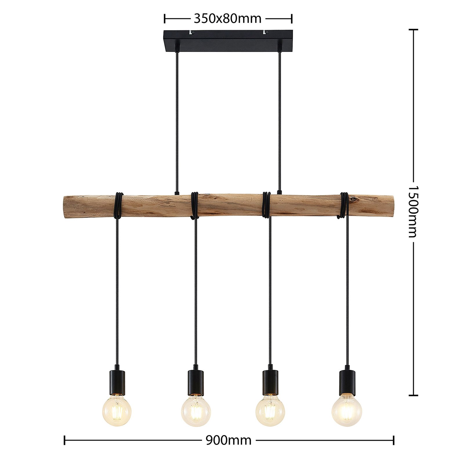 Lindby Ferris suspension en bois, à quatre lampes