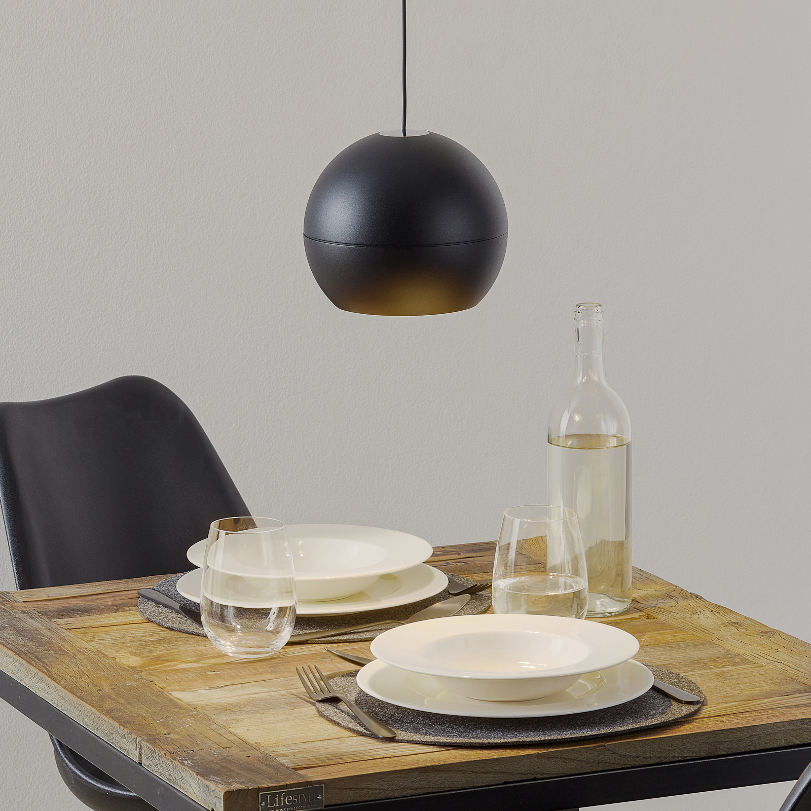 BEGA Studio Line hanglamp DALI, zwart/alu Ø19 cm