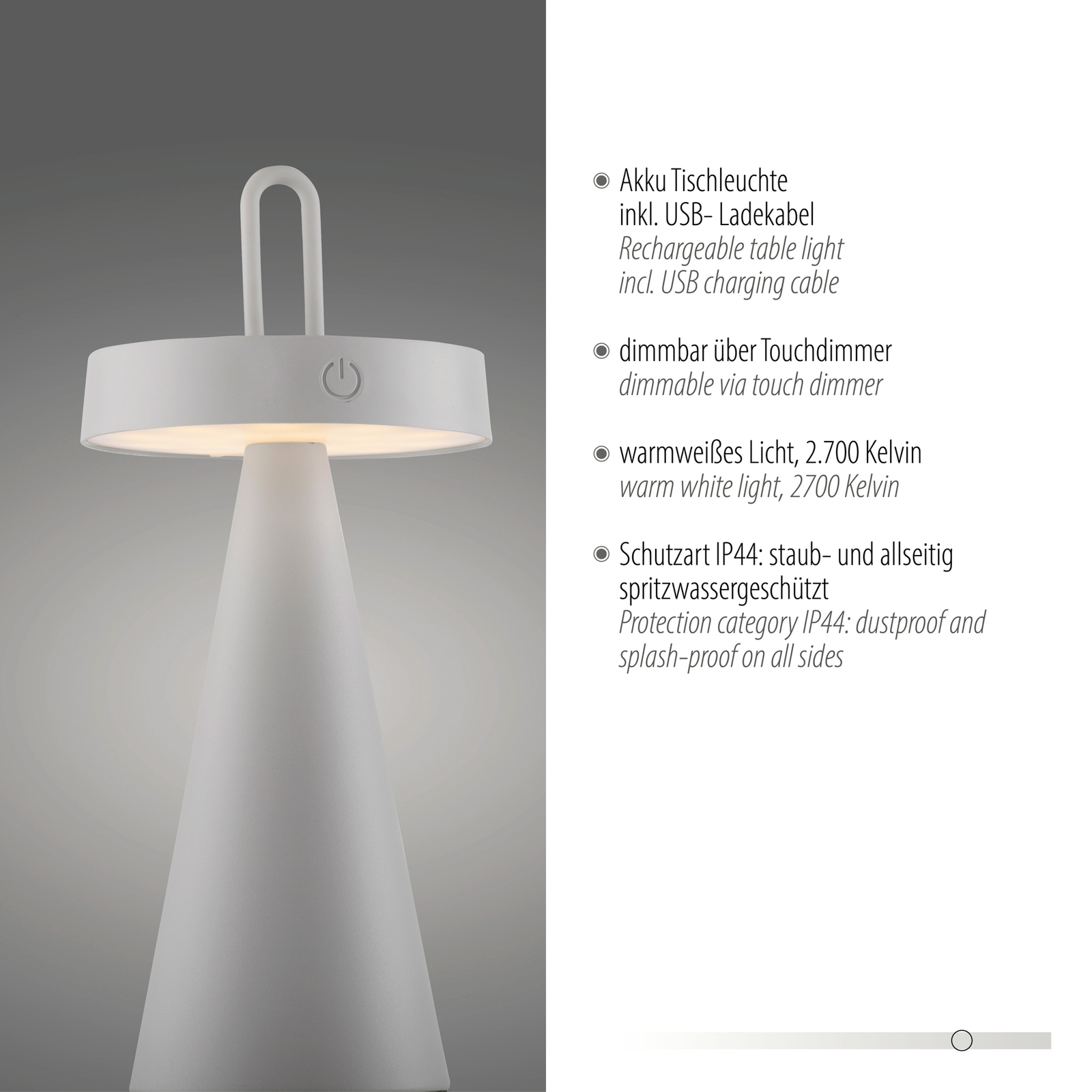 JUST LIGHT. Lampe à poser LED rechargeable Alwa gris-beige Fer IP44