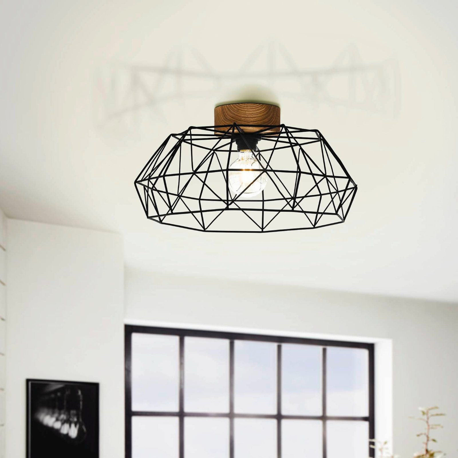 Plafondlamp Padstow met hout-baldakijn