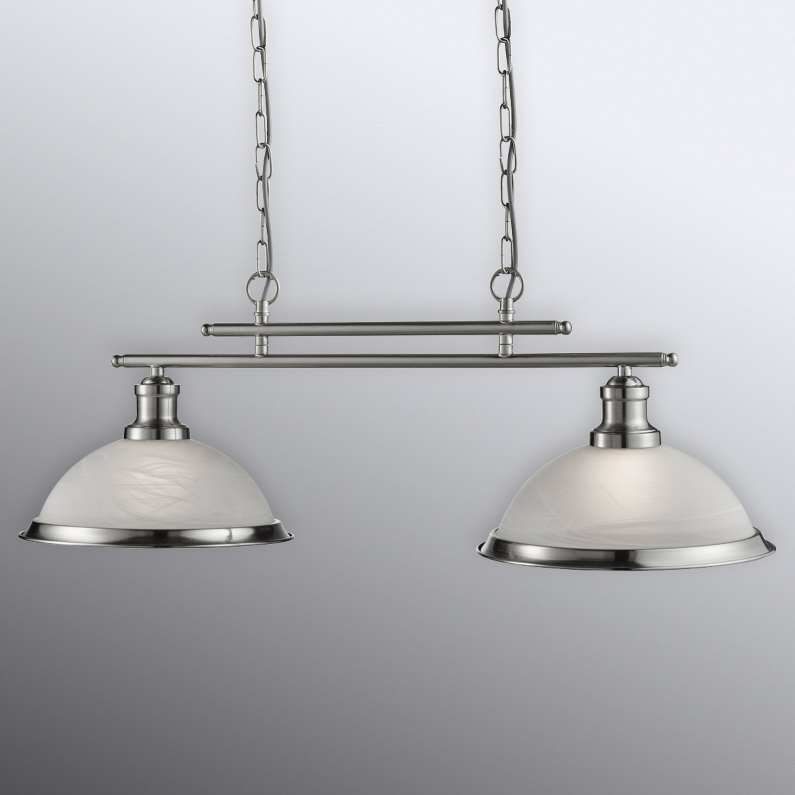 Bistro glass hanging light, 2-bulb, silver