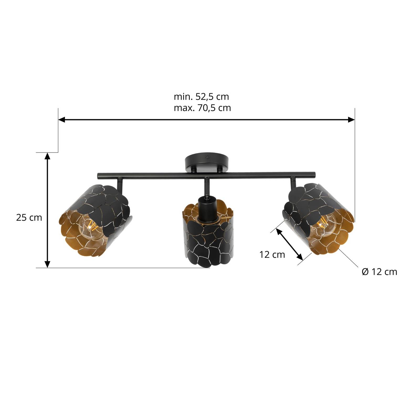 Lindby plafonnier Aralena noir/or 3 lampes métal