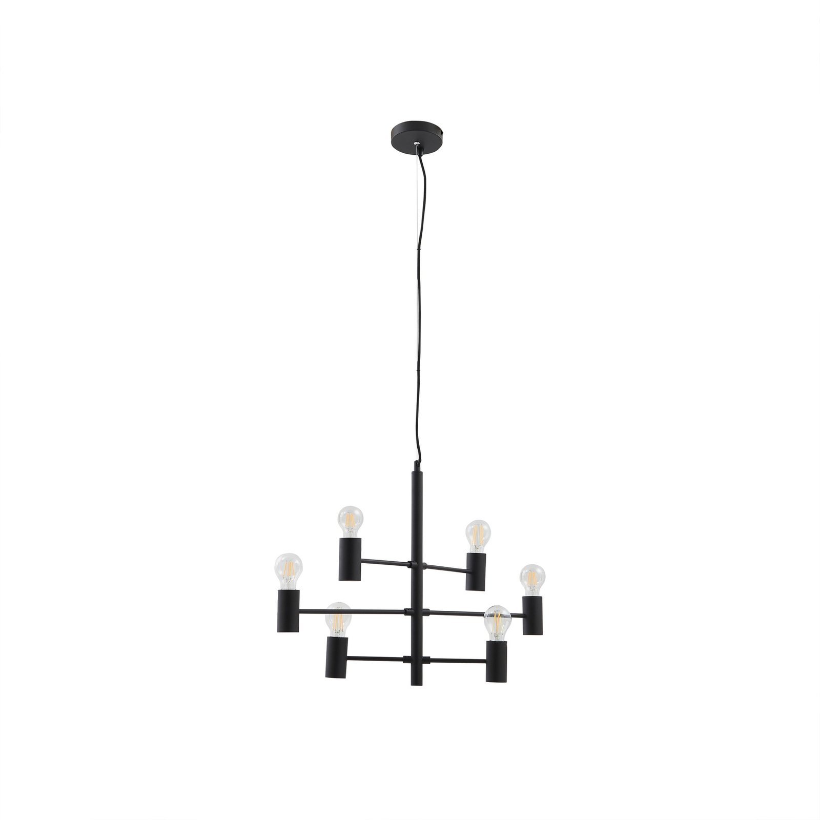 Lucande pendant light Aidas, black, metal, 6-bulb