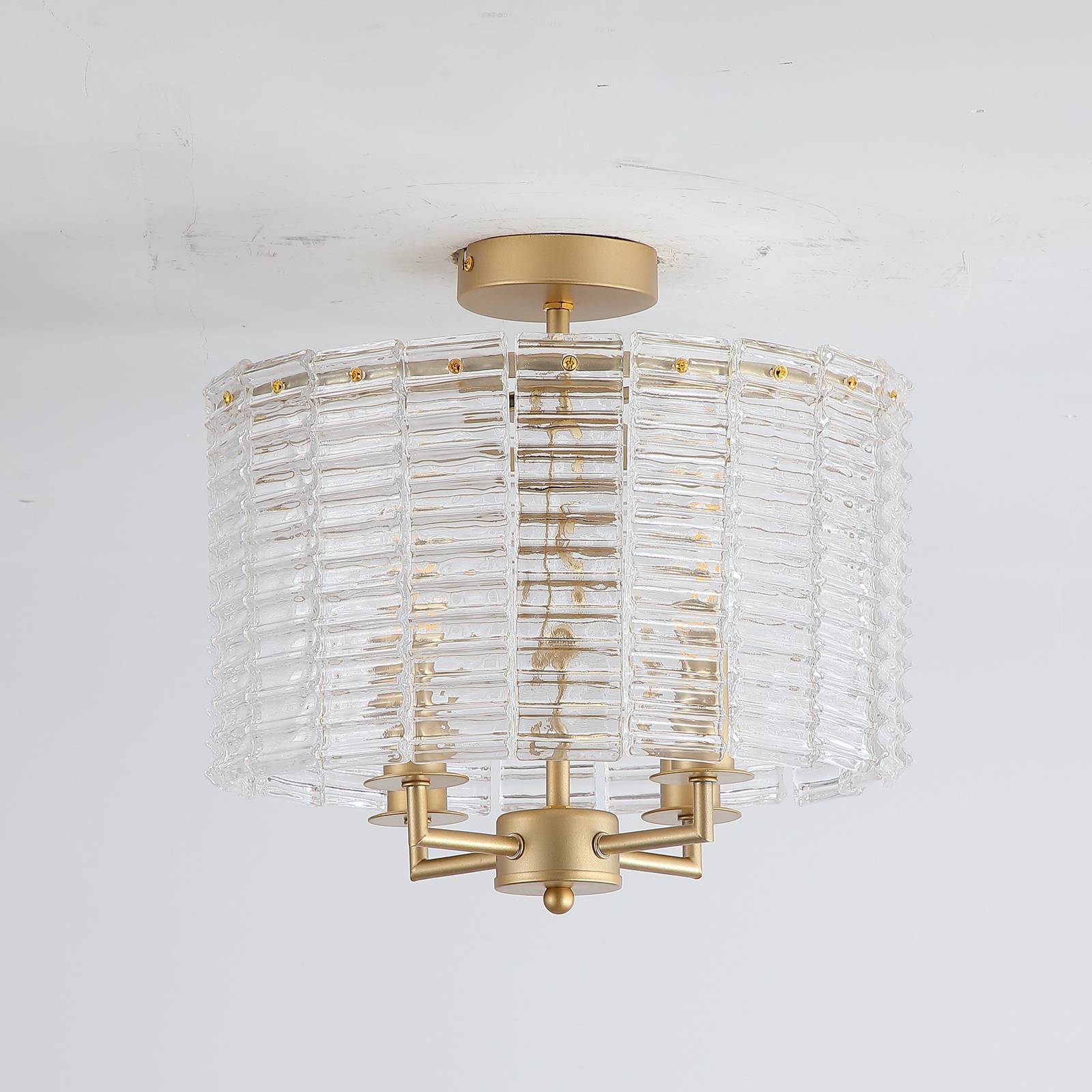 Lampa sufitowa Flute, złota/przezroczysta, szkło, metal, E14