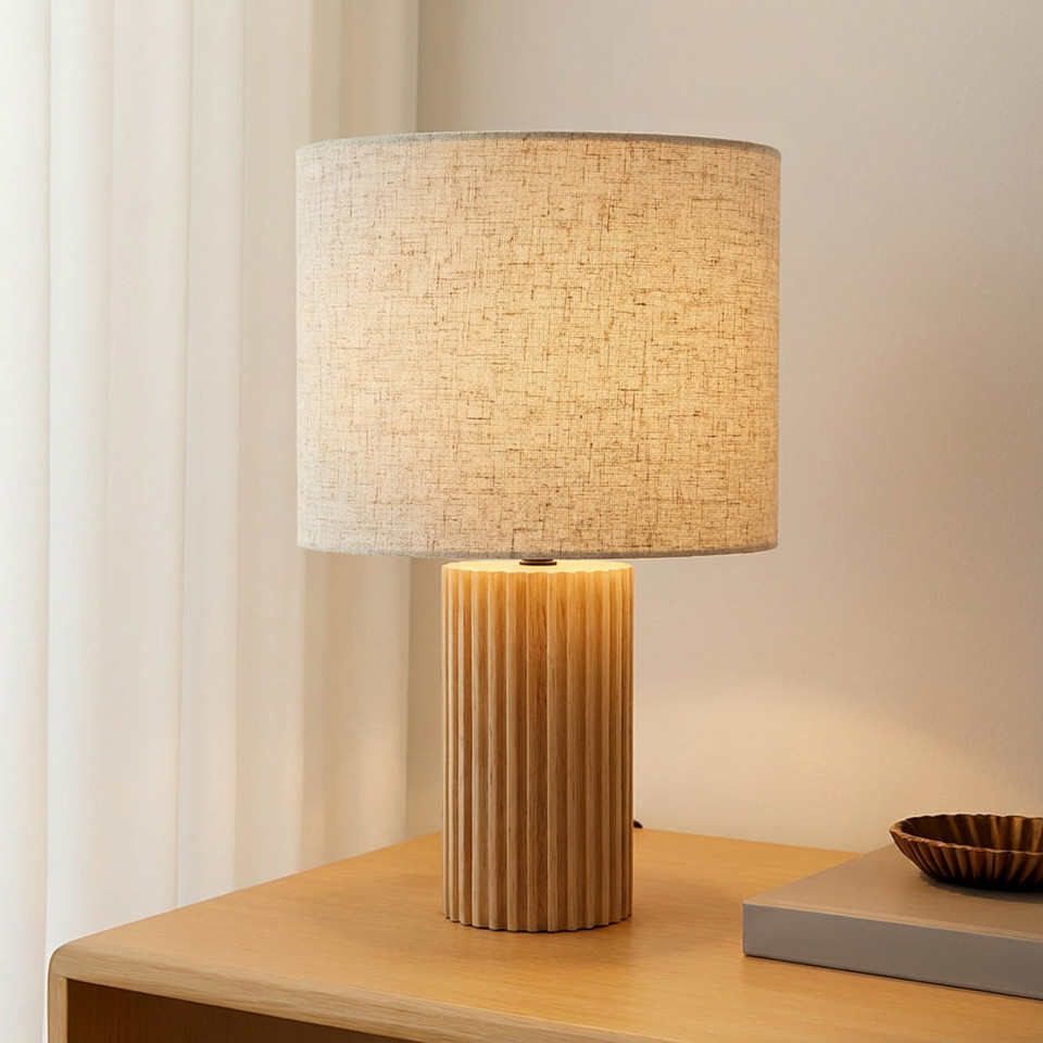Lindby Kimiko bordslampa höjd 38 cm textil trä, trä från Lindby