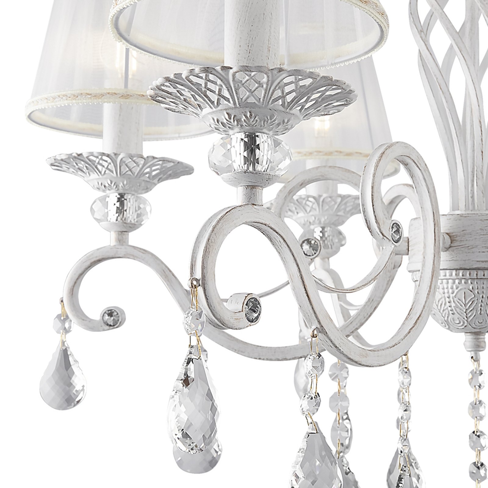 Maytoni Grace chandelier, white, 6-bulb, organza, E14