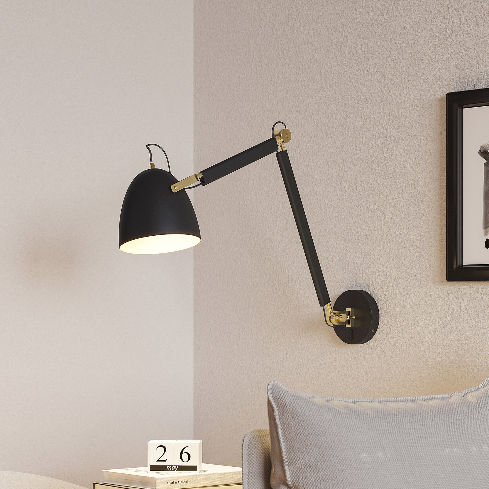 escaleren Minder wees onder de indruk Lucande Nordin wandlamp zwart/goud, uittrekbaar | Lampen24.be
