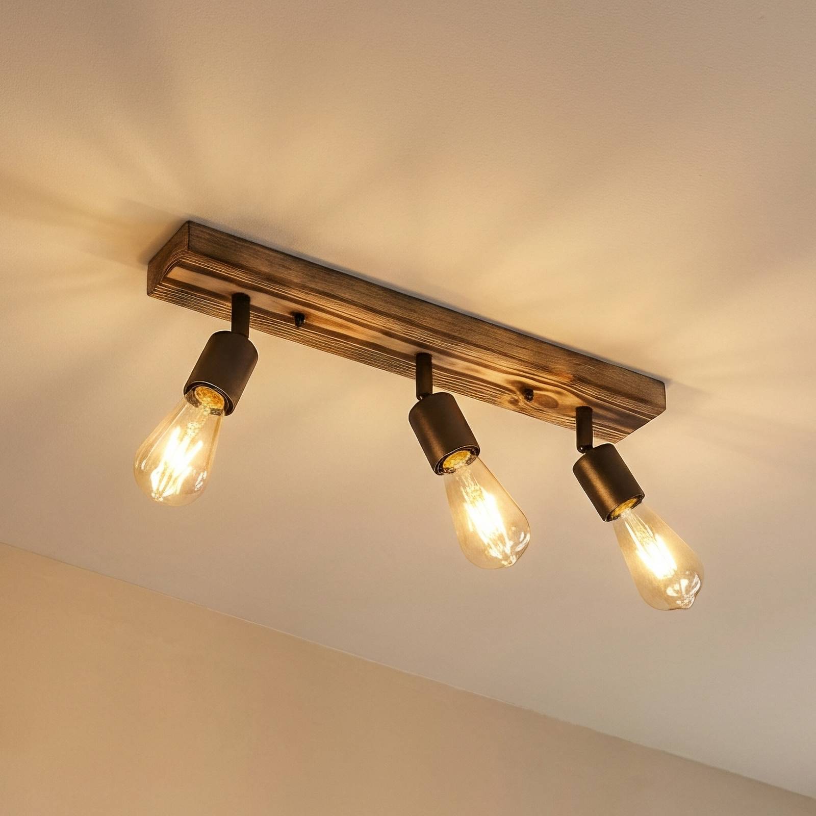 Deckenstrahler Duarte, 3-flammig, holzfarben/schwarz, Holz günstig online kaufen
