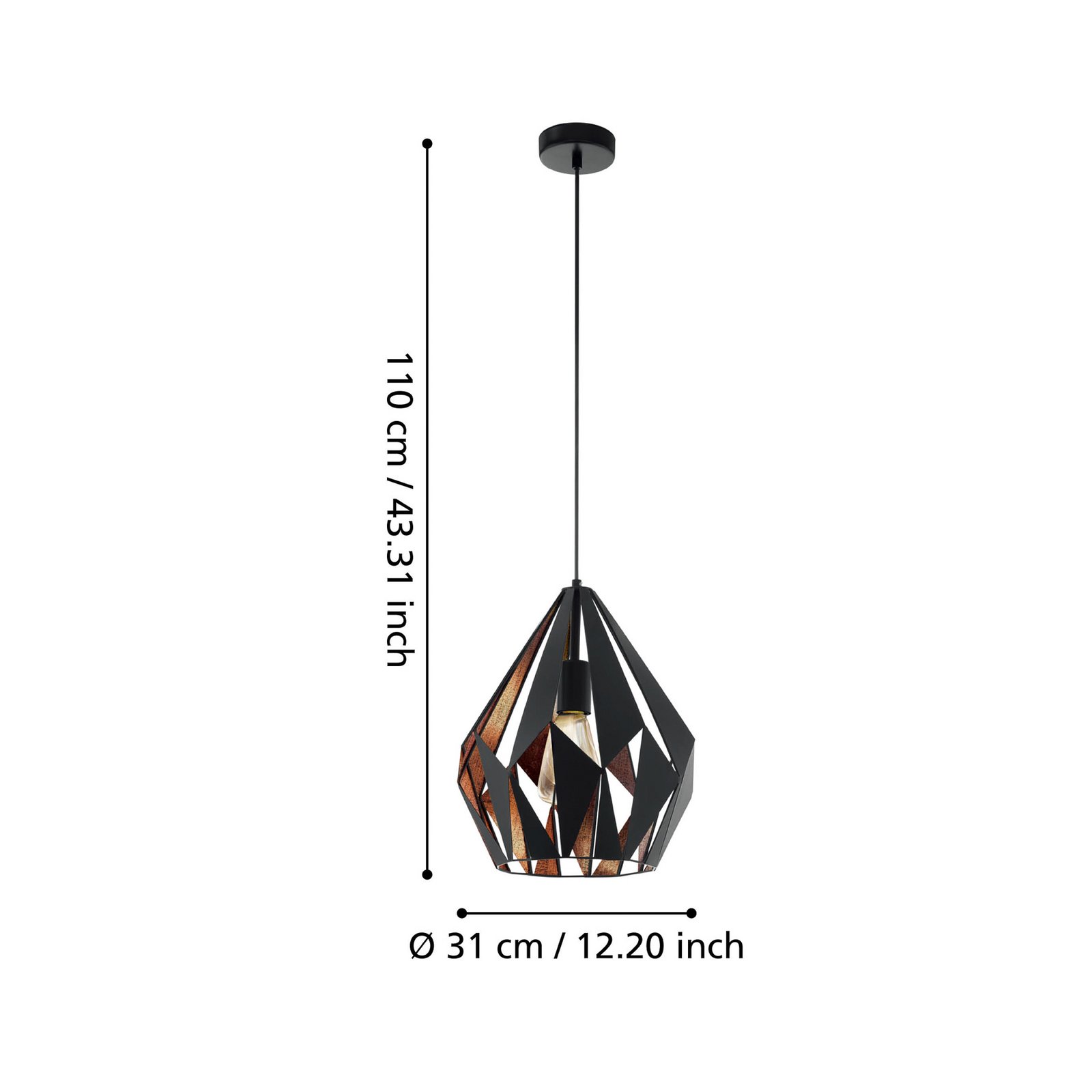 Lampada a sospensione Carlton nero-rame Ø 31 cm
