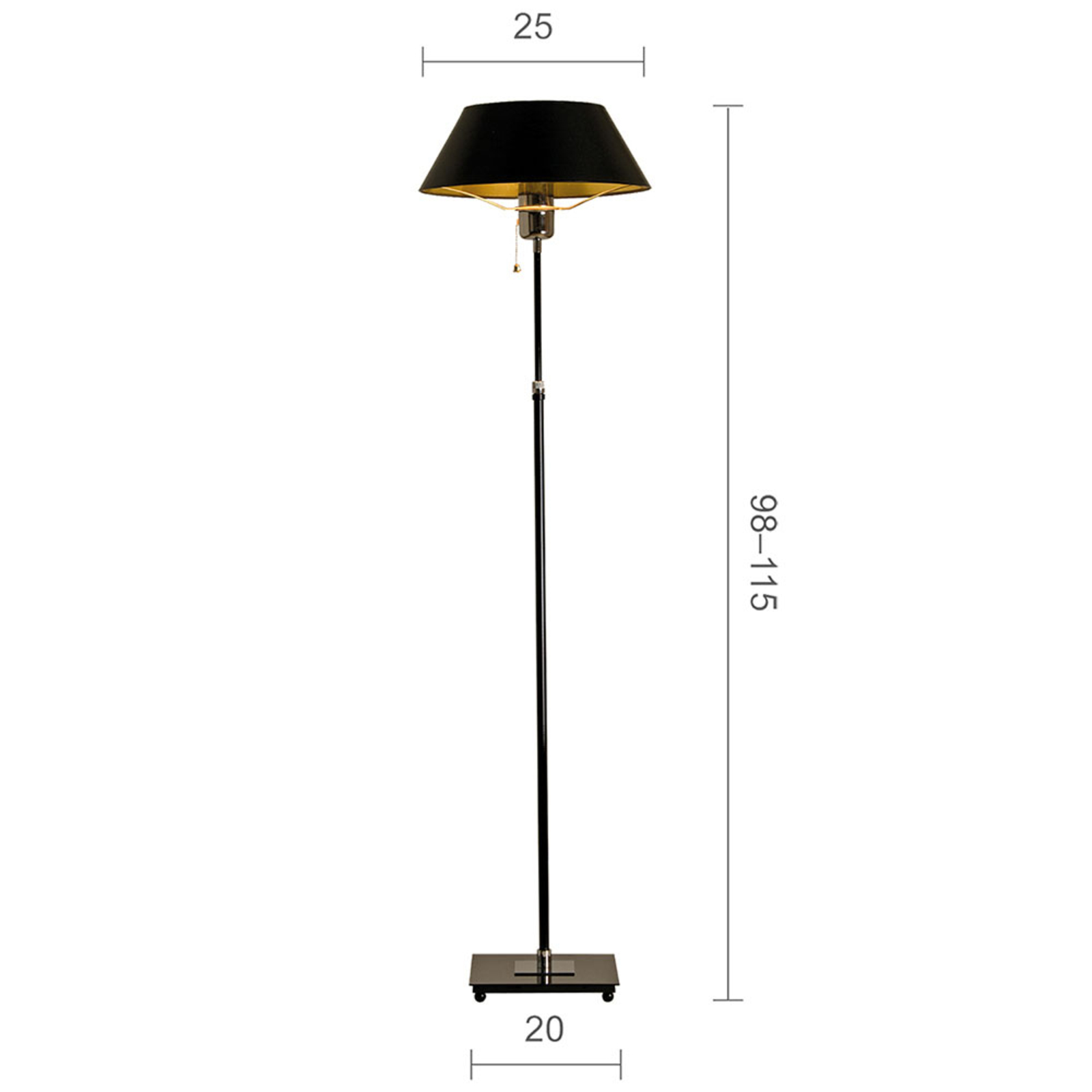 Menzel Antos AF6125 floor lamp, black lampshade, for Living / Dining Room, iron, cord finish cardboard, gold cardboard, E27, 40 W, energy efficiency: A++, H: 115 cm