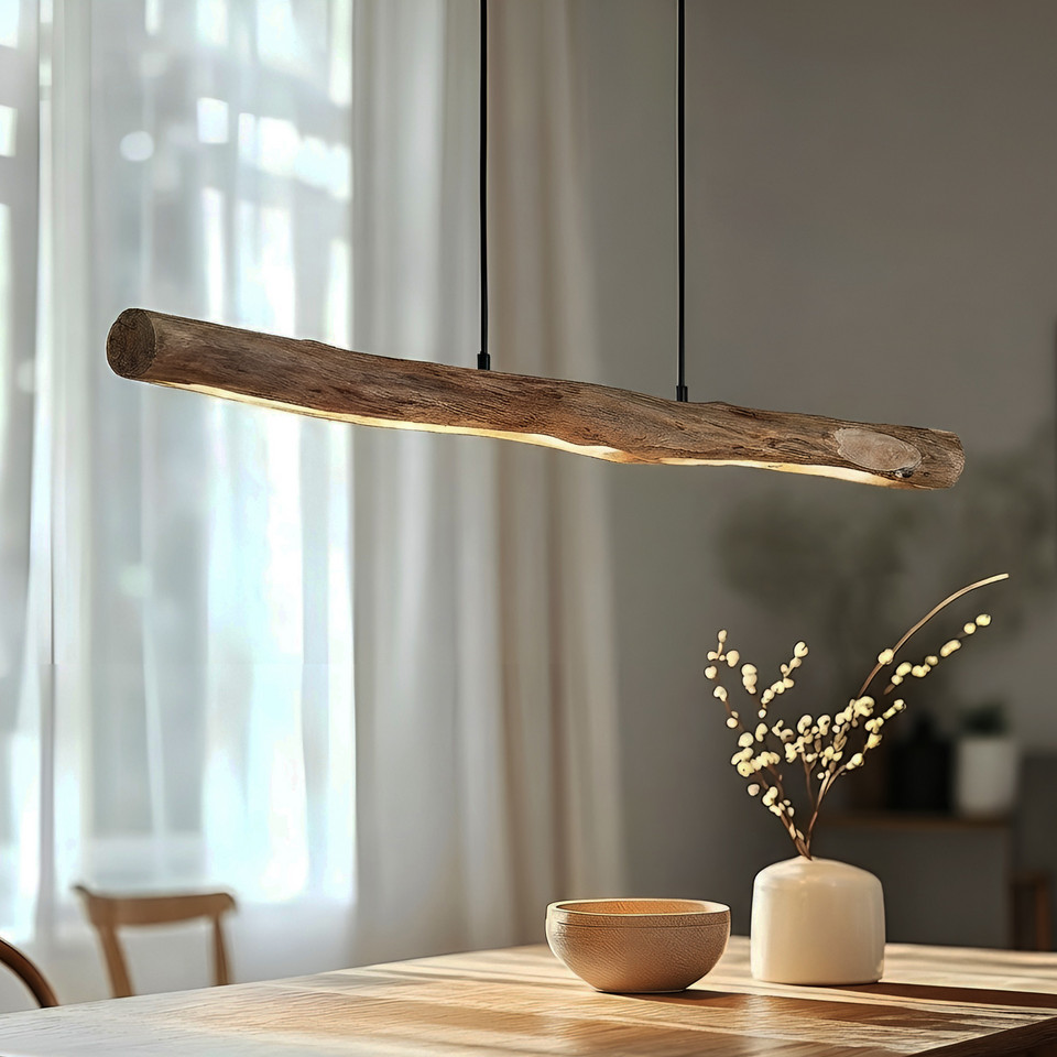 Lindby Nekala LED-pendellampa Wood, trä från Lindby