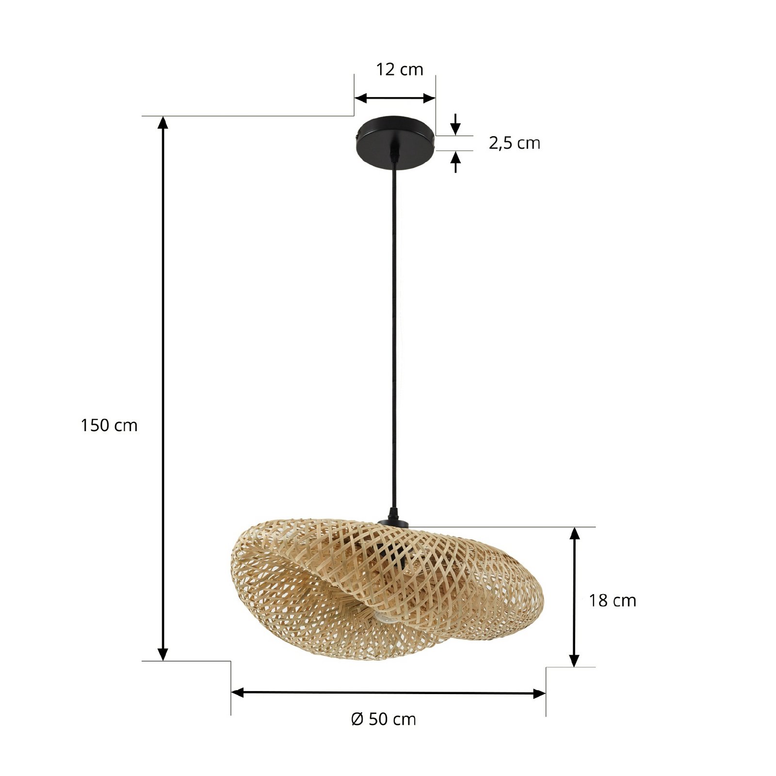 Lindby Hängeleuchte Eleane, Bambus, natur, Länge 50 cm, E27