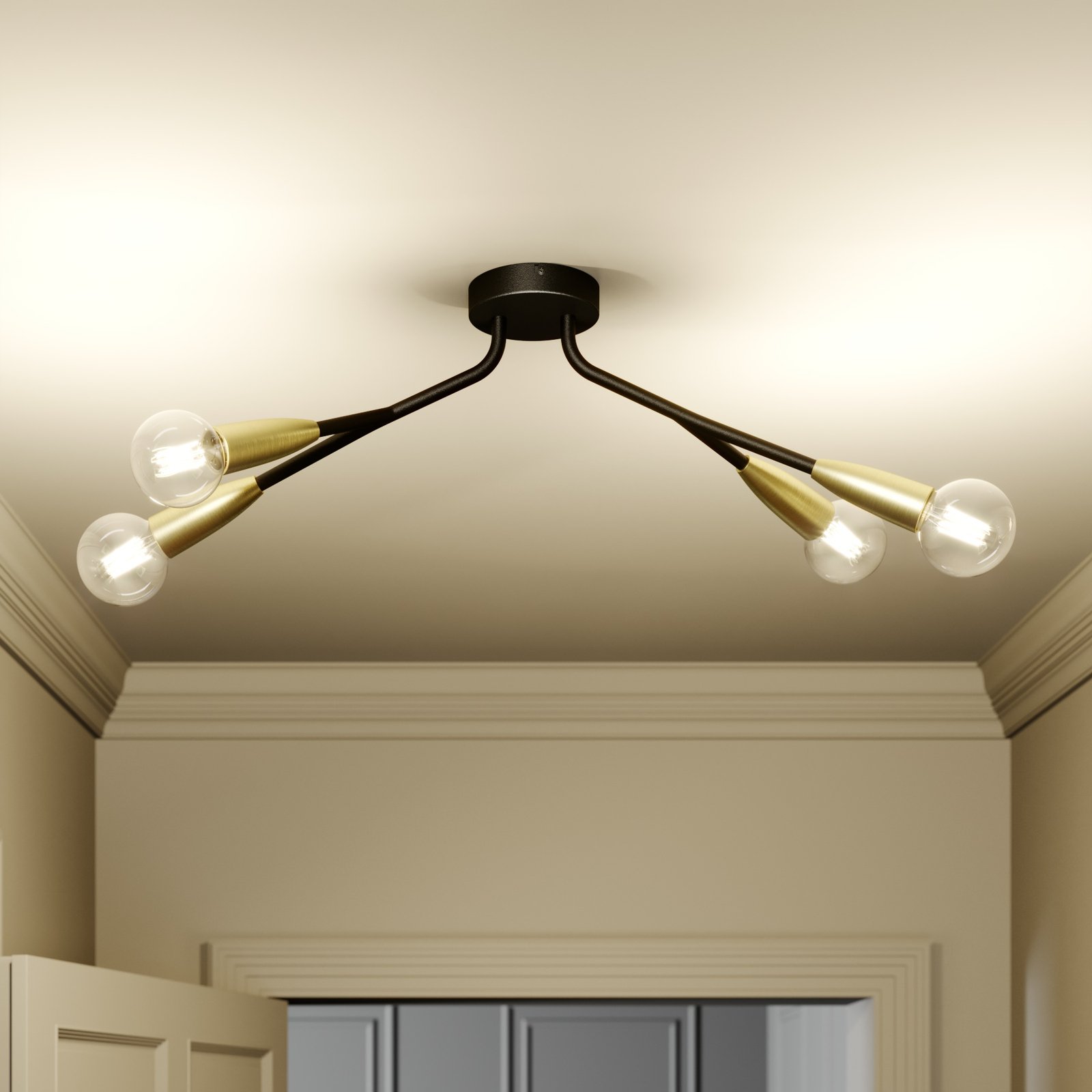 Lucande Carlea ceiling lamp 4-bulb black and brass