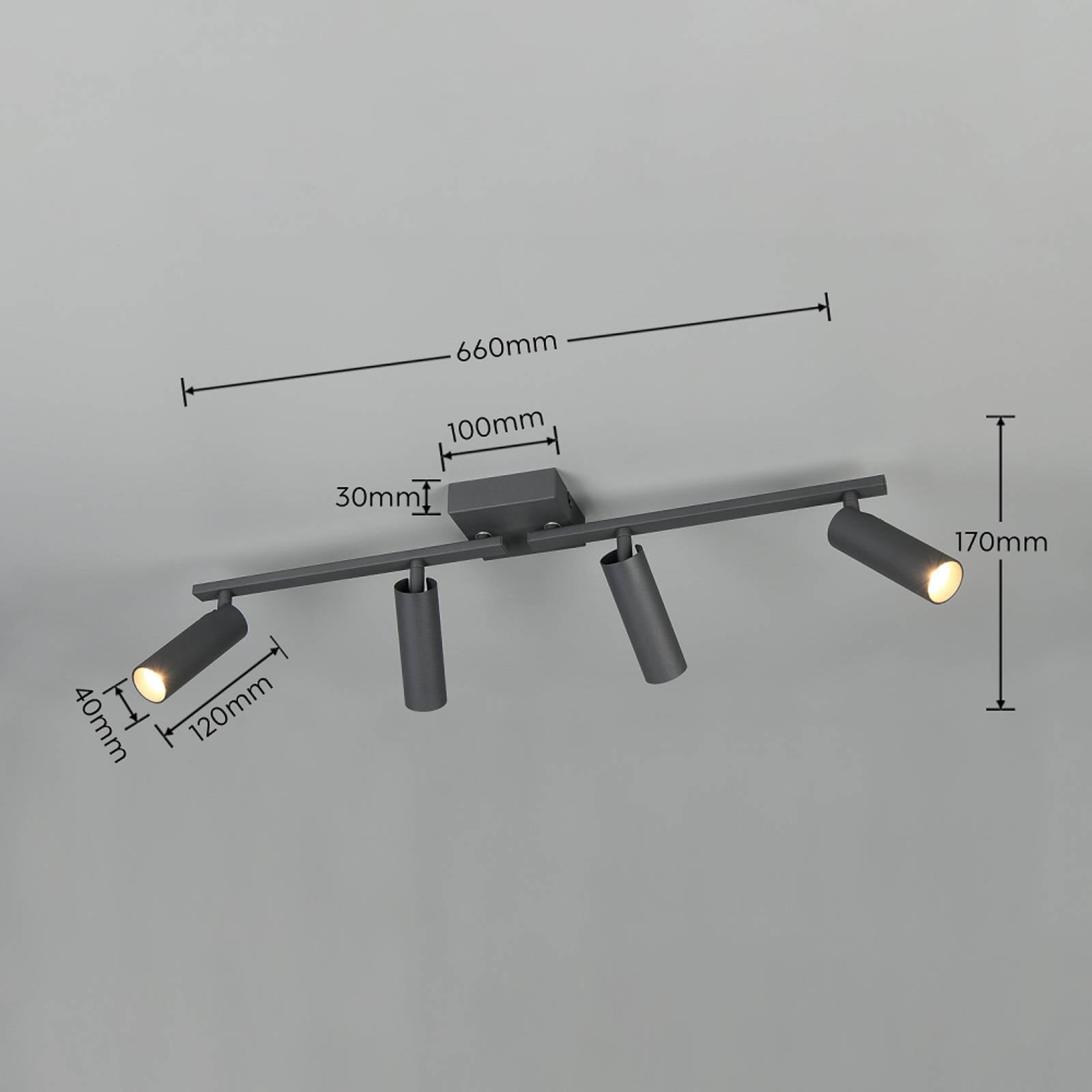 Downlight Dara, lengde 66 cm, antrasitt, metall, 4 lyskilder.