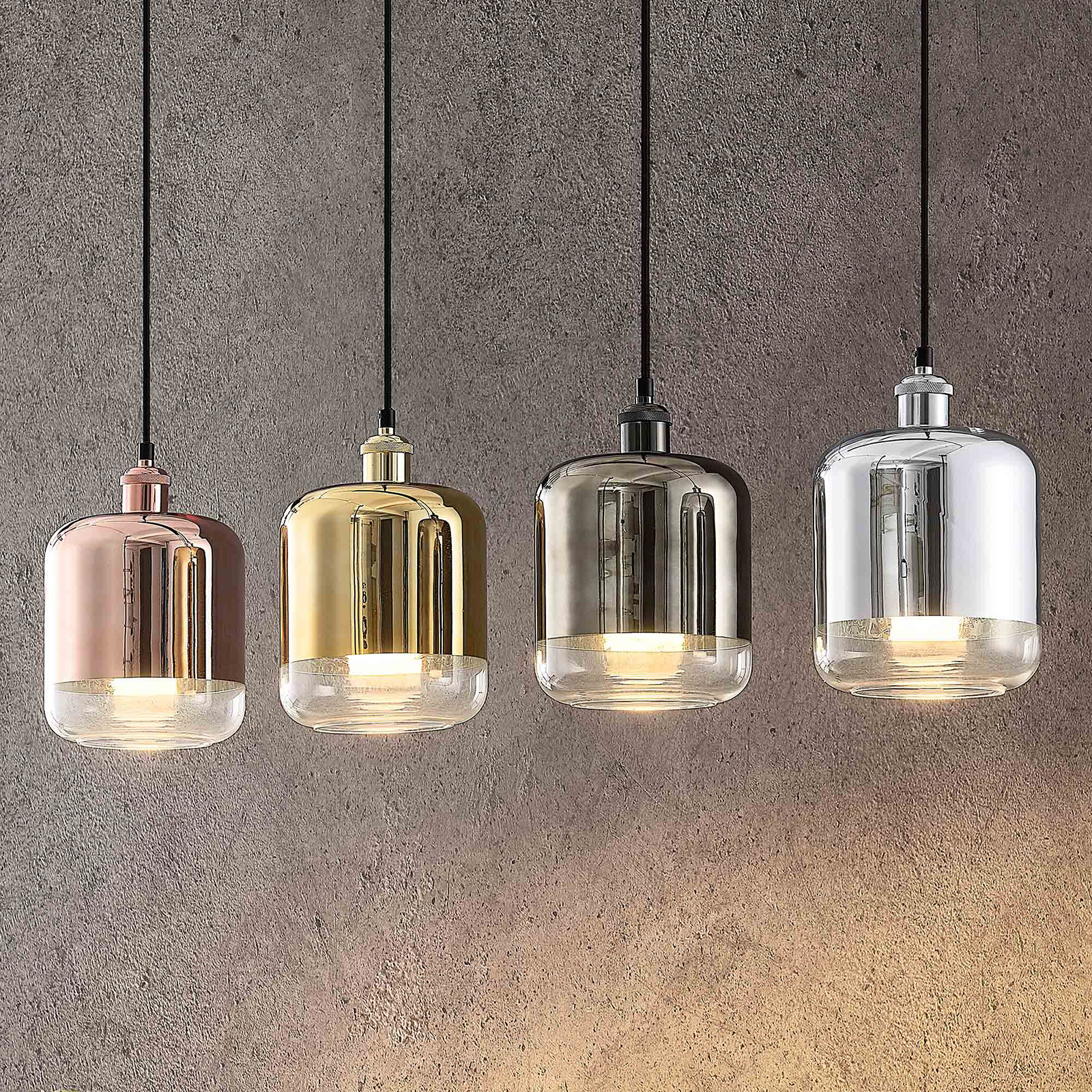 Lindby Tallinn lampă cu abajururi strălucitoare - Camera de zi / sufragerie - Modern - negru crom cupru aur - Metal