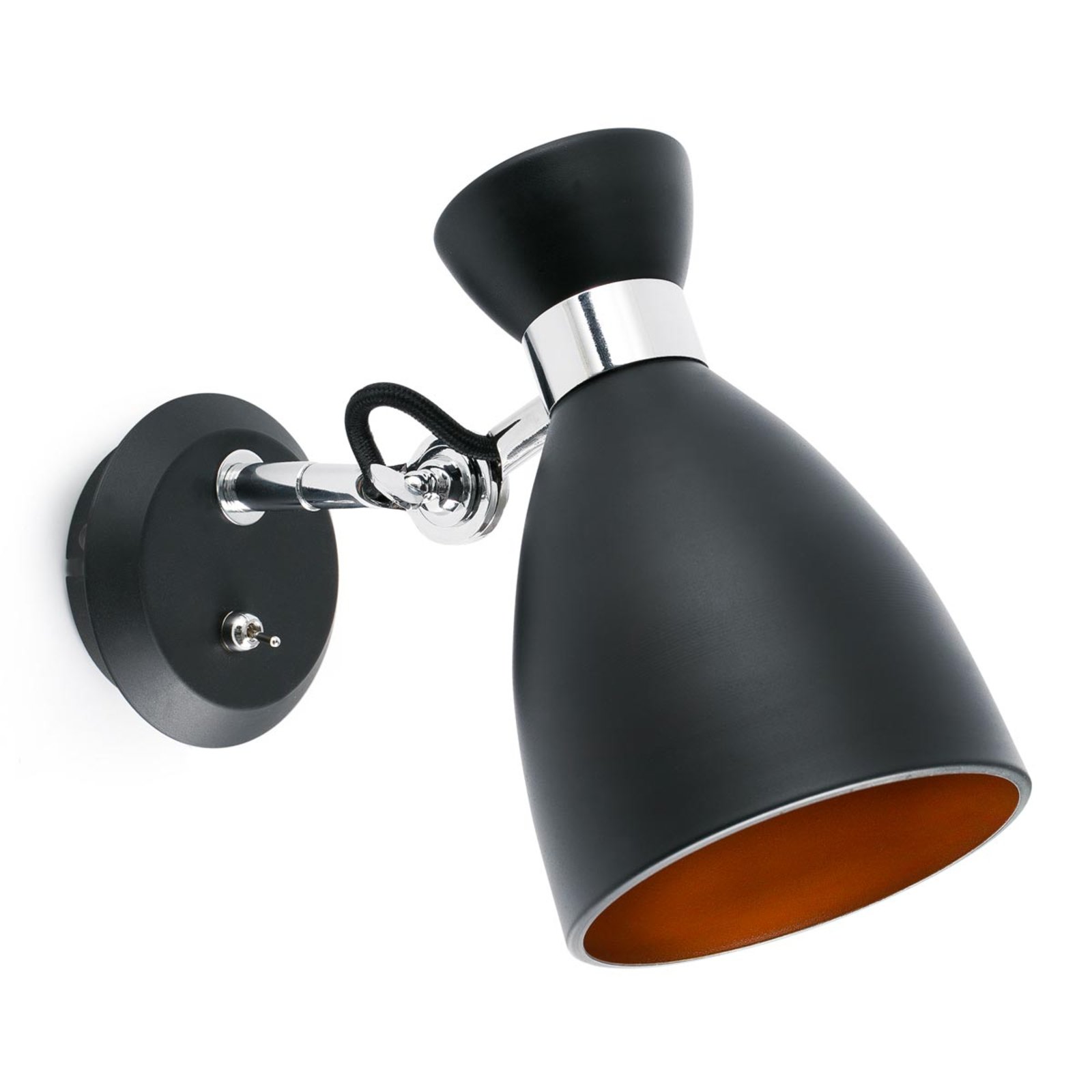 Retro zidna svjetiljka s prekidačem, crna