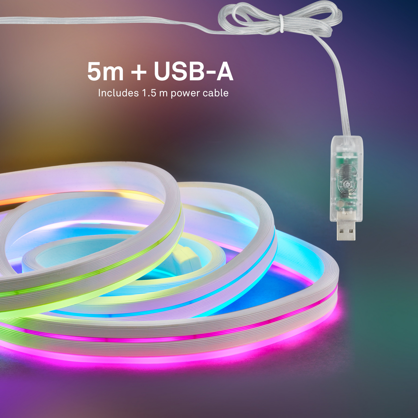 LED-painduv riba RGBIC Neon, valge, 5 meetrit, USB, muusikasensor LED-painduv riba RGBIC Neon, valge, 5 meetrit, USB, muusikasensor