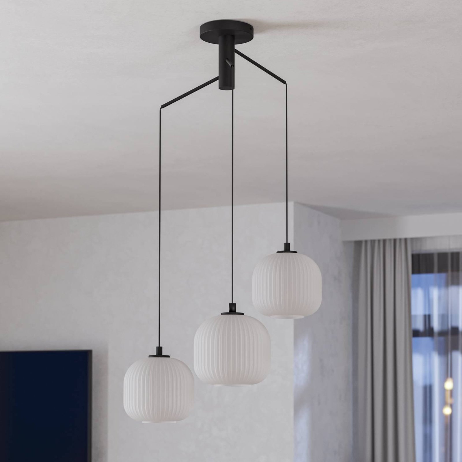 Mantunalle hængelampe, Ø 62 cm, sort/hvid, 3 lyskilder.
