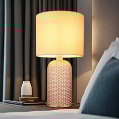 Lámpara de mesa Sofia, color crema, altura 50 cm, tela/cristal