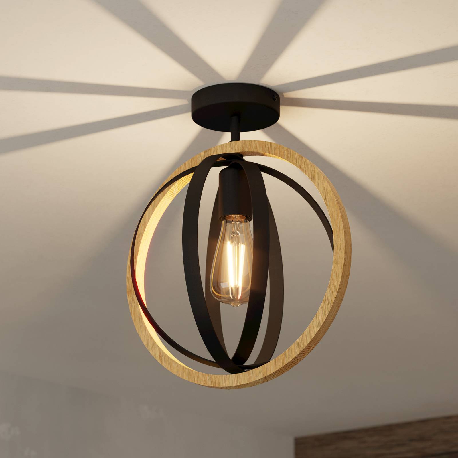 EGLO Basildon Deckenleuchte aus Holz und Stahl günstig online kaufen