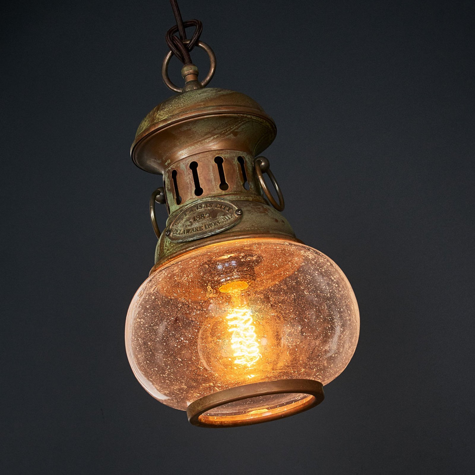 Moretti Luce Lampă suspendată Wind 1 bec alamă sticlă Ø 20 cm - Camera de zi / sufragerie - Maritimă - alamă antică cupru clar - Metal