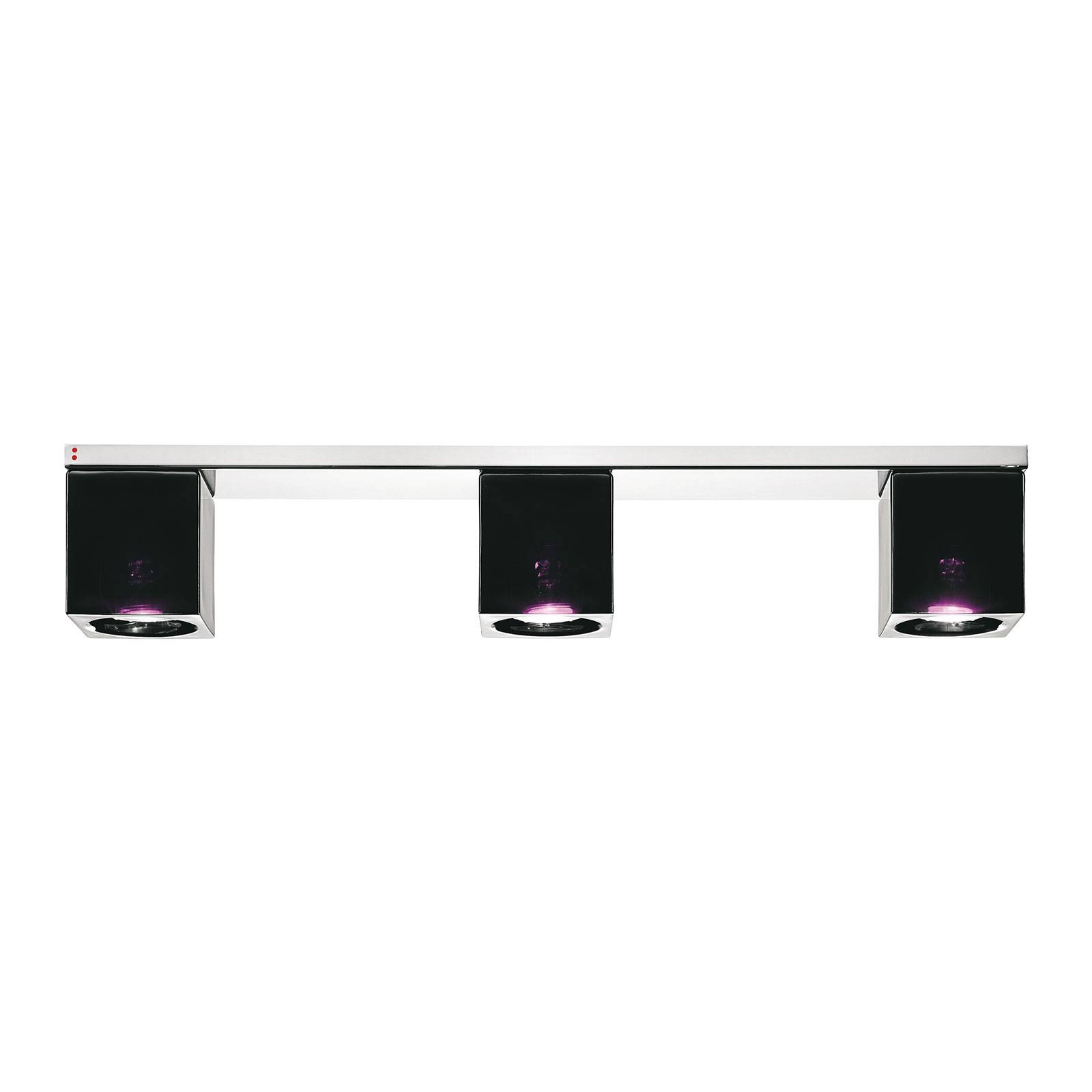 Fabbian Cubetto ceiling lamp 3-bulb GU10 black, for Living / Dining Room, glass, metal, GU10, 7 W, energy efficiency: A++, L: 56 cm, W: 8 cm, H: 9 cm