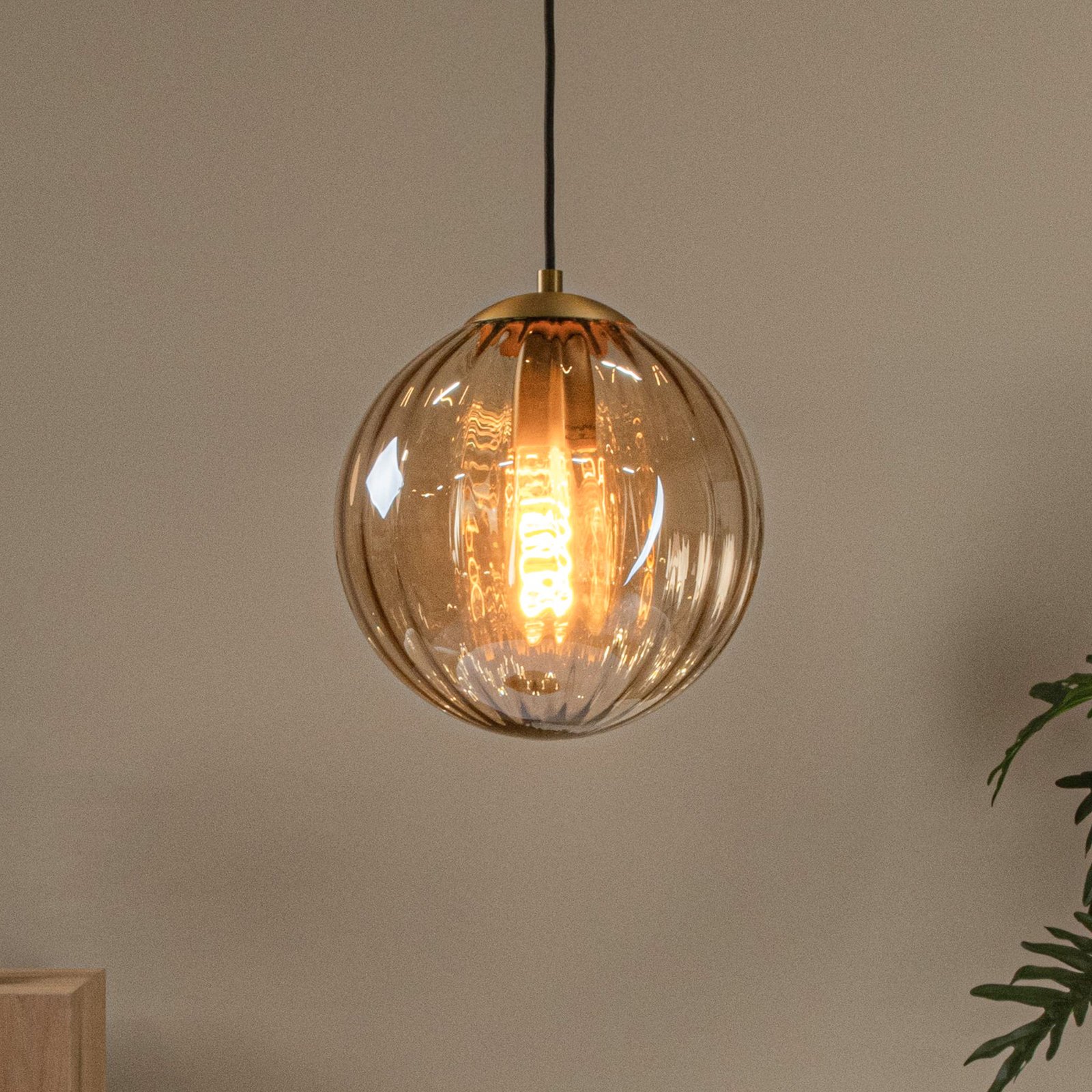 Lampa wisząca Monsaraz, Ø 25 cm, bursztyn. Szkło, 1-punktowa