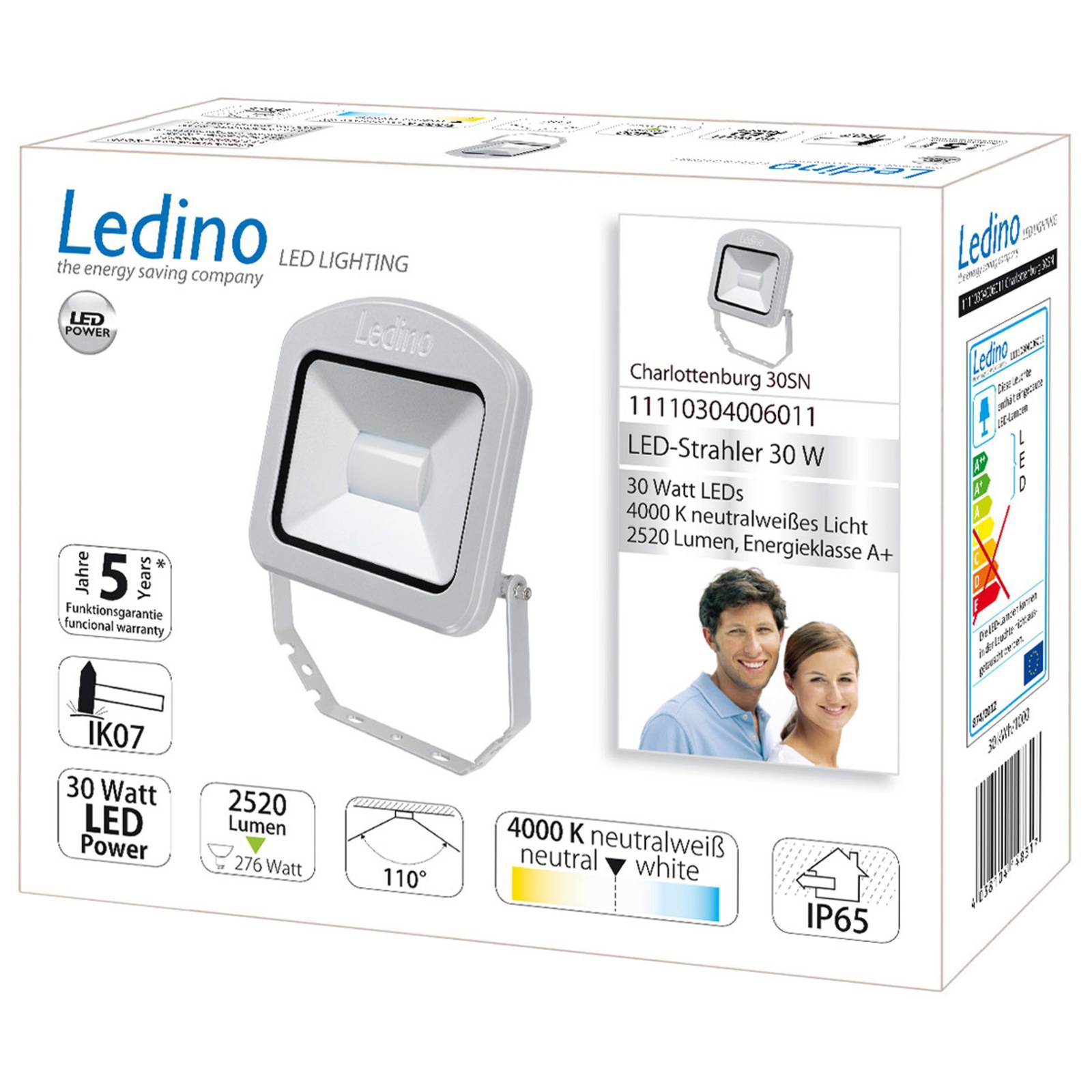 Ledino Spot ext. LED Charlottenburg argenté 30 W 4 000 K