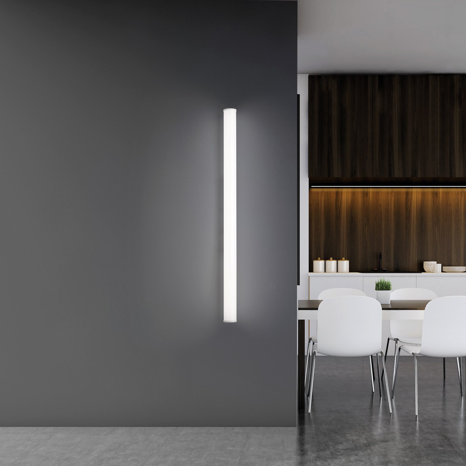 Aplique de pared LED Pirgos, 100 cm de ancho, blanco, plástico