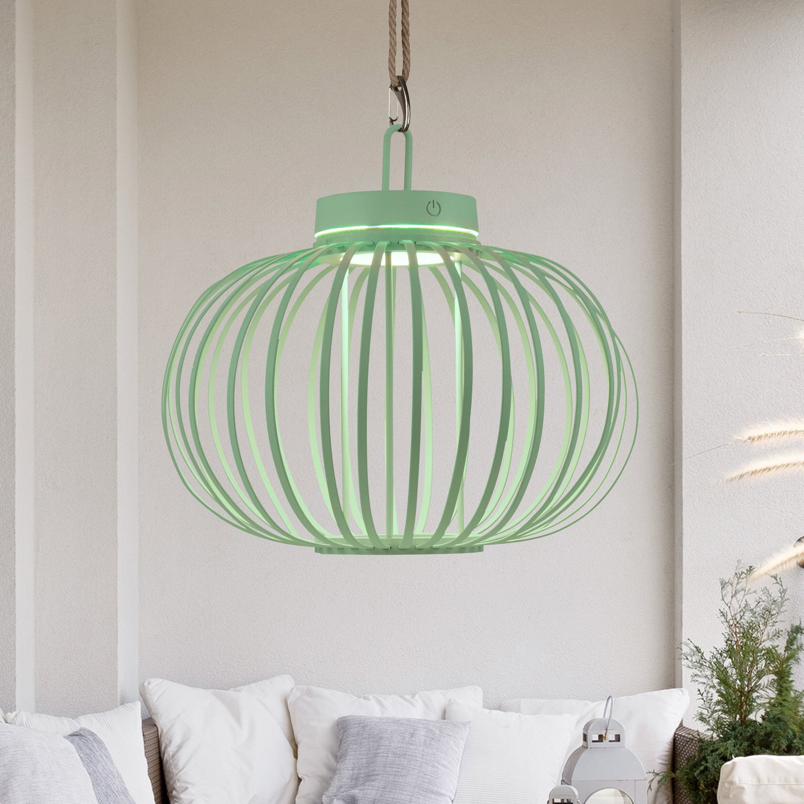JUST LIGHT. Akuba LED-bordlampe, grøn, 33 cm, bambus