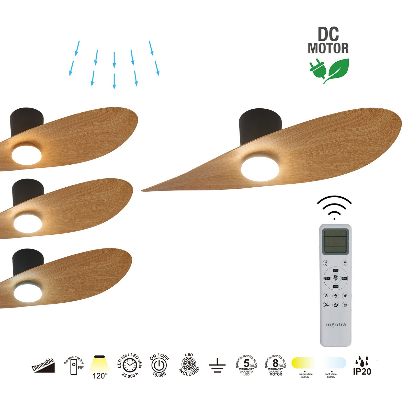 LED-Deckenventilator Surfer, schwarz/holz, DC, leise, CCT LED-Deckenventilator Surfer, schwarz/holz, DC, leise, CCT