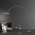 PURE LED vloerlamp Loop-Bow, bronskleurig, reikwijdte 290 cm