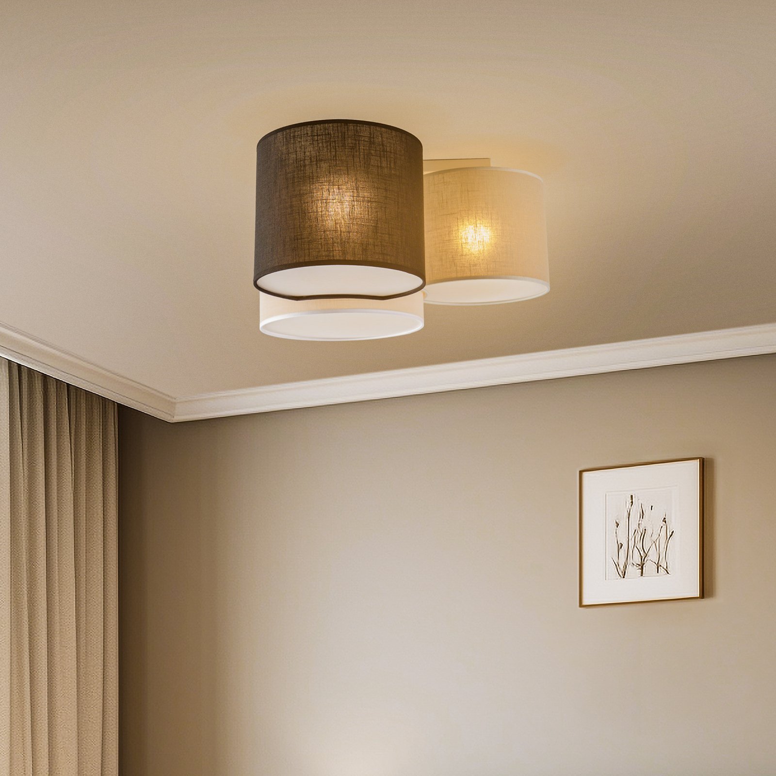 Mona Colour plafondlamp, 3-lamps wit/bruin/grijs