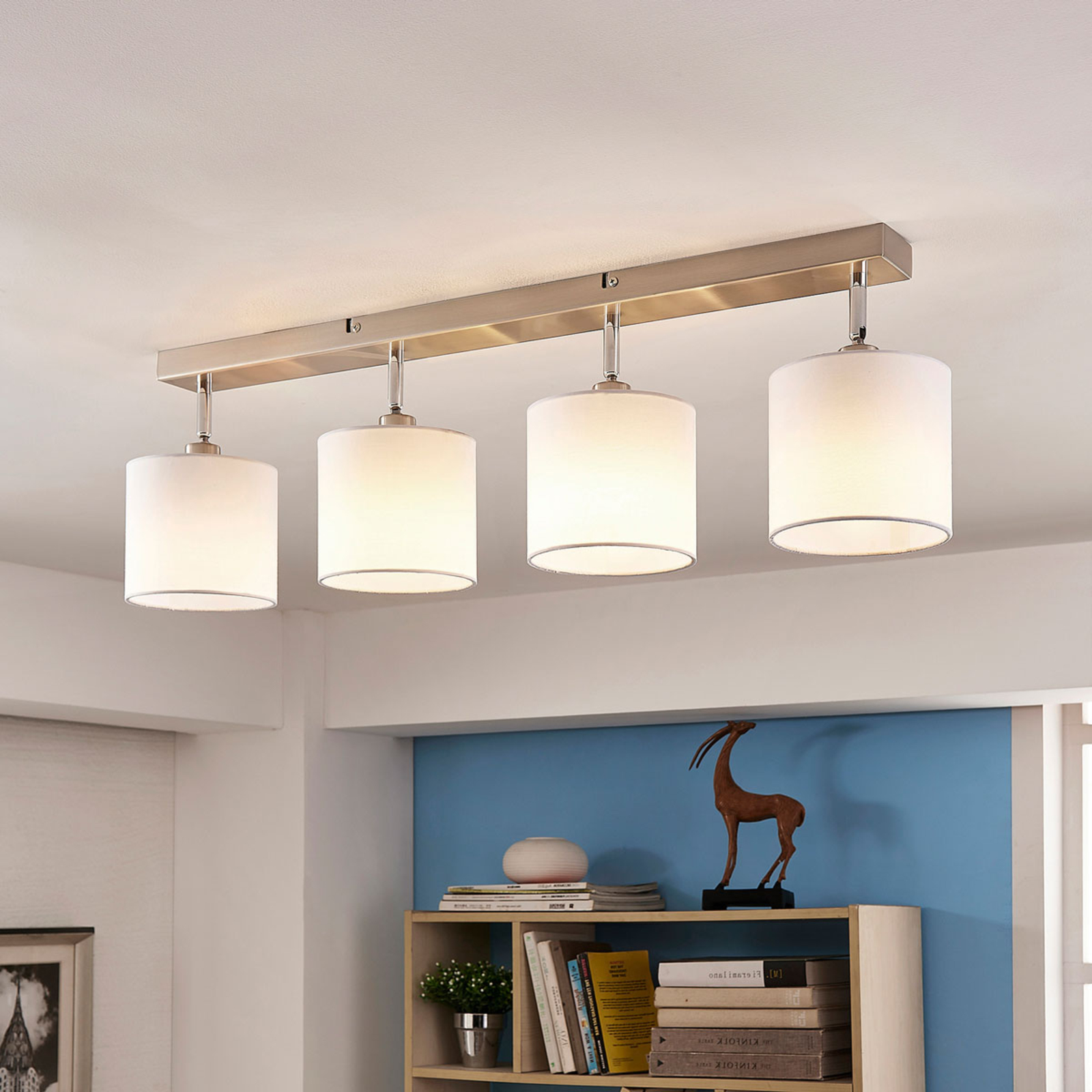 LED-Deckenlampe mit Stoffschirm, 4-flammig weiß