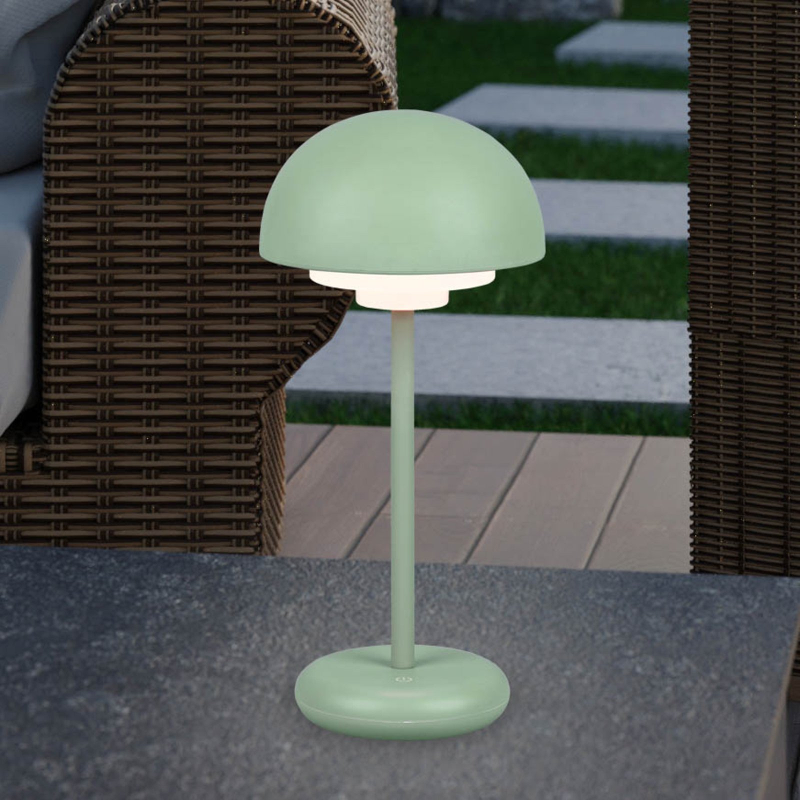 Elliot LED table lamp IP44 battery touch dim green