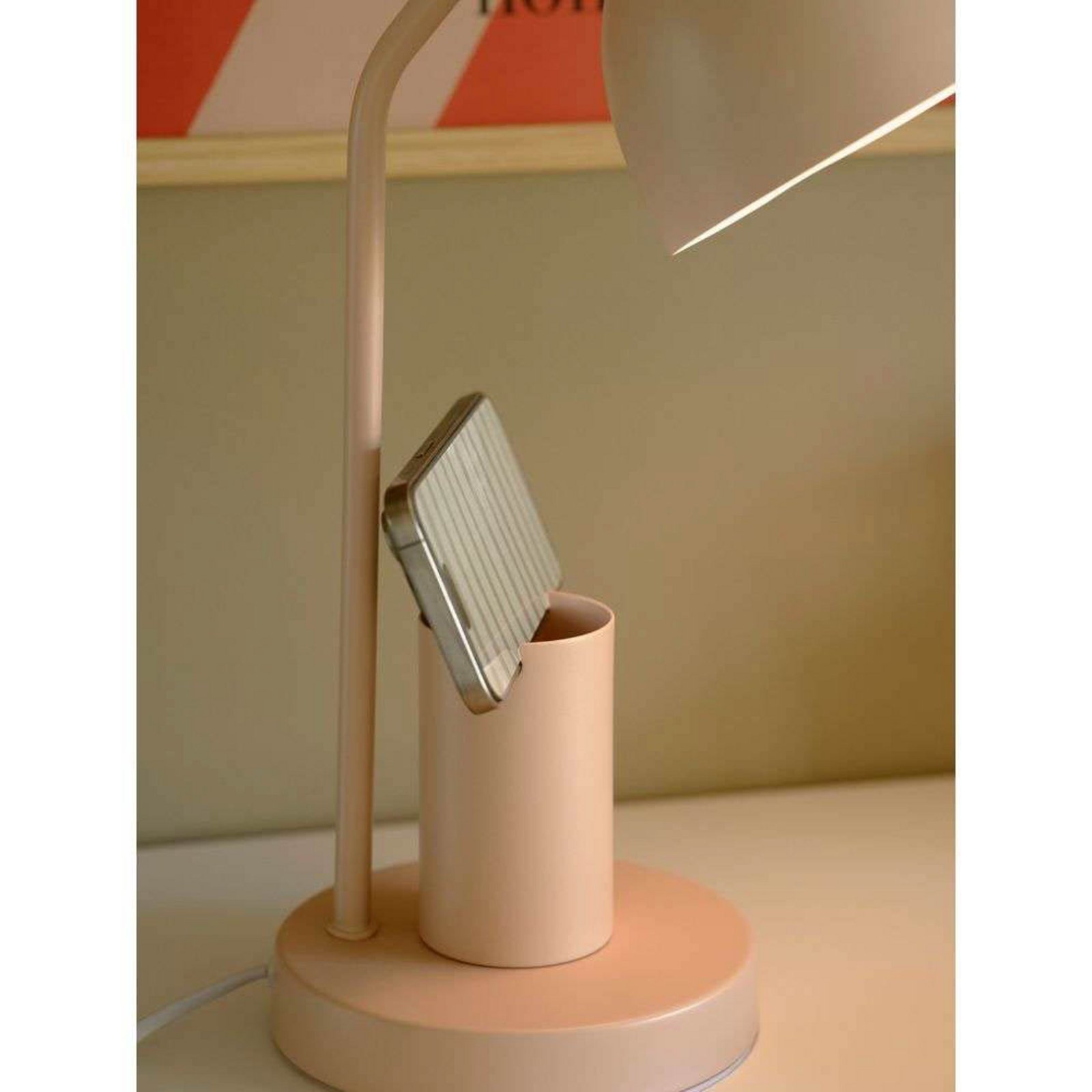 Stolna lampa Devone, prašnjavo ružičasta, visina 43 cm, metalna